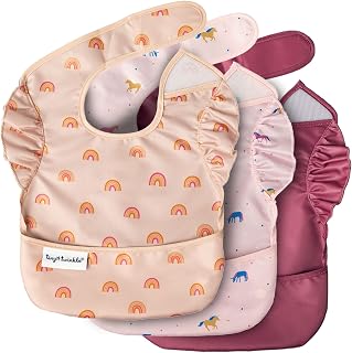 Tiny Twinkle Mess-Proof Waterproof Baby Bibs 3-Pack Unicorn - Wipeable Toddler Feeding Bibs with Crumb Pocket, PFAS-Free OEKO-TEX Certified