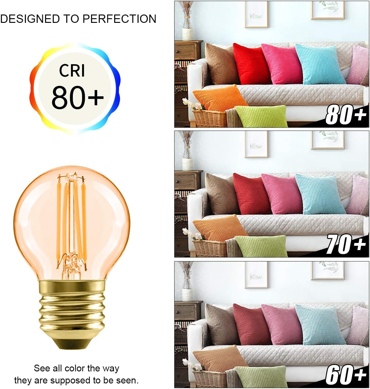 Buy 1 get 1 🔥 G14 LED Filament Globe Bulb 5.5W(40W Equivalent), LVWIT Dimmable 2500K Warm White E26 Screw Base, Decorative Edison Light Bulb, UL-Listed(6-Pack),Amber Yellowish