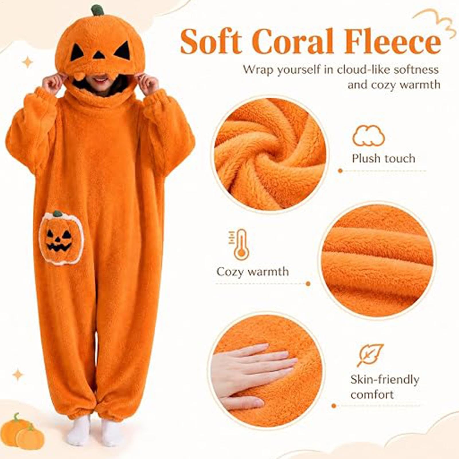 Disfraz de mono de calabaza de Halloween para adultos y niños | Pijama con capucha, manta calabaza suave, cálido, usable, disfraz Halloween sombrero calabaza, para fieste en casa cosplay