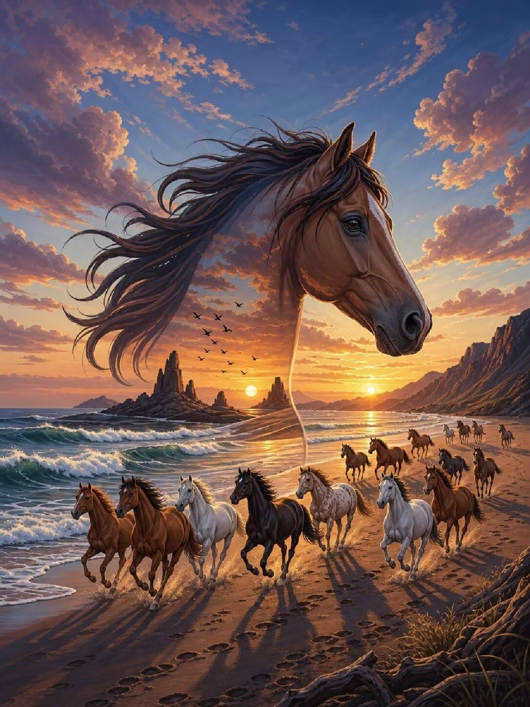 Diamond Painting Caballos, Manualidad Creativa y Relajante 80x100cm C8-118