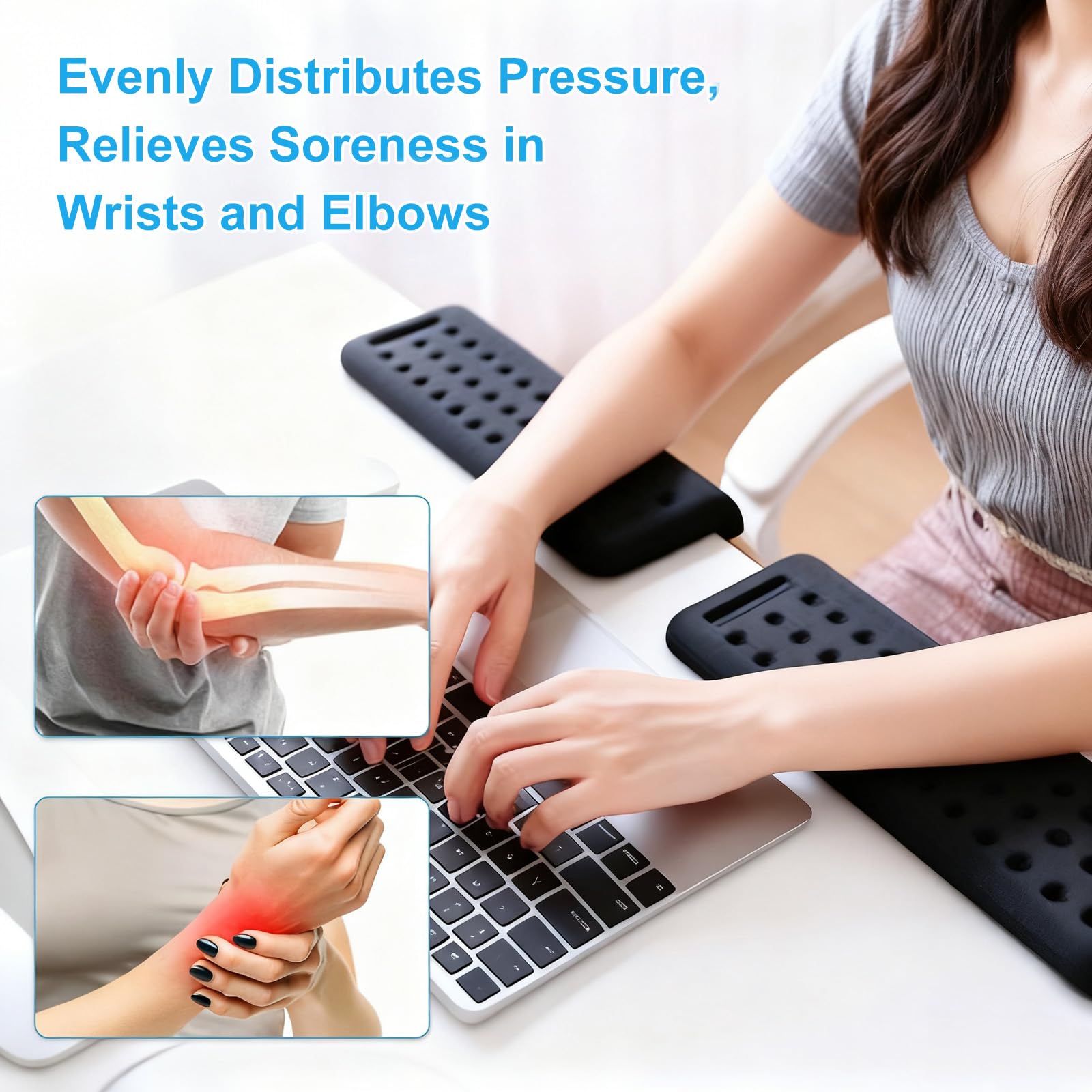 SunshineFace Keyboard Wrist Rest, 2 Pcs Ergonomic Keyboard Wrist Pad L-Shaped Wrist Rest, Wrist Pain Relief, Non-slip Computer Keyboard Stand Keyboard Riser Holder Pad for Table and Desk Edge - Image 3