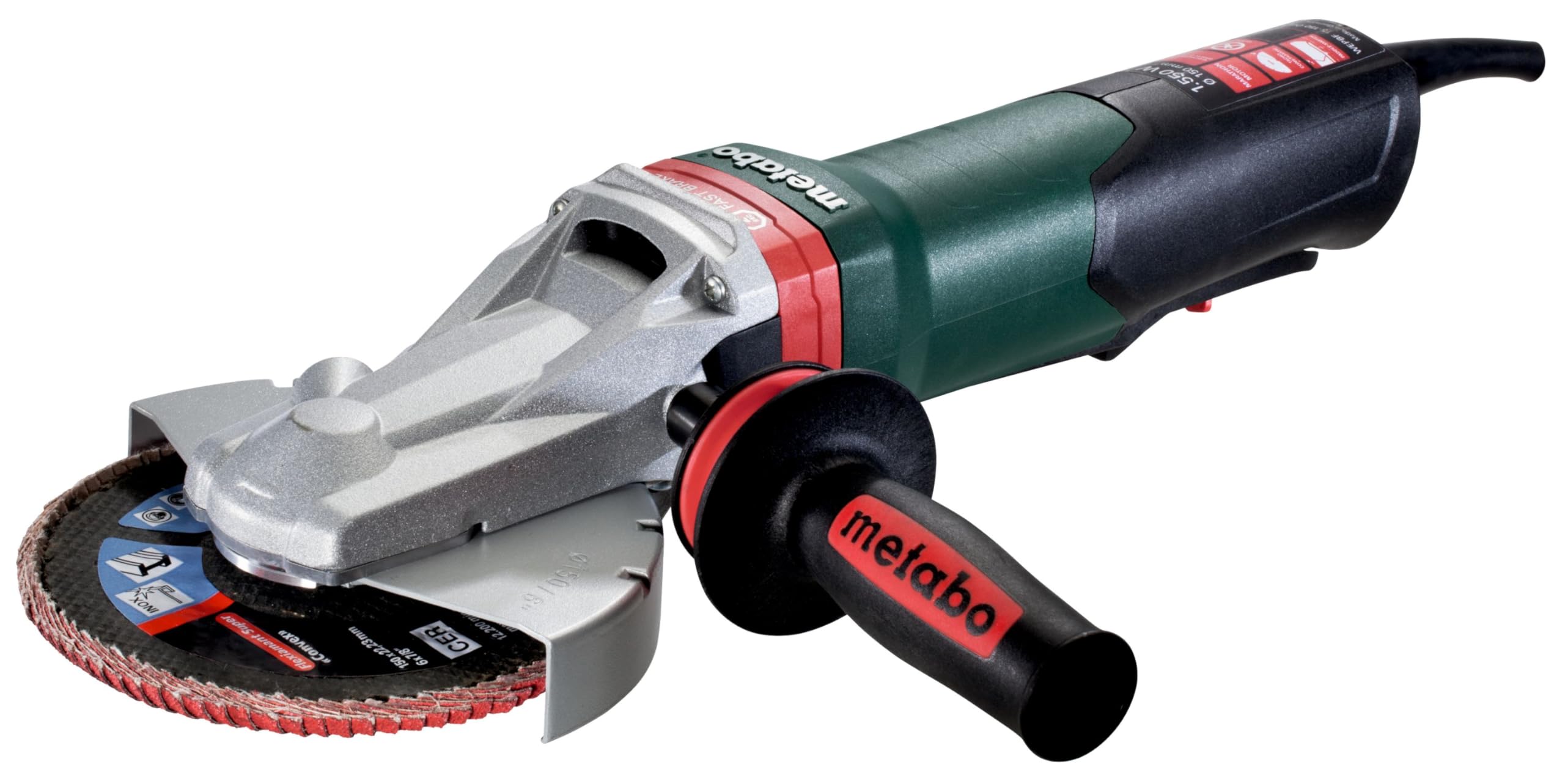 Metabo WEPBF 15-150 Quick - mini amoladora cabeza plana 1500 w disco 150 mm, hombre muerto, freno