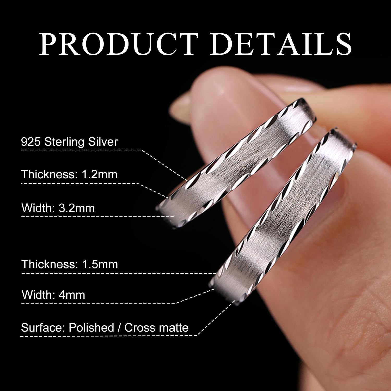 Meissa Bagues de Couple pour Homme et Femme Anneaux de Mariage en Argent Sterling 925 Finition Satinée Simple Bagues de Promesse Assorties Taille Ajustable