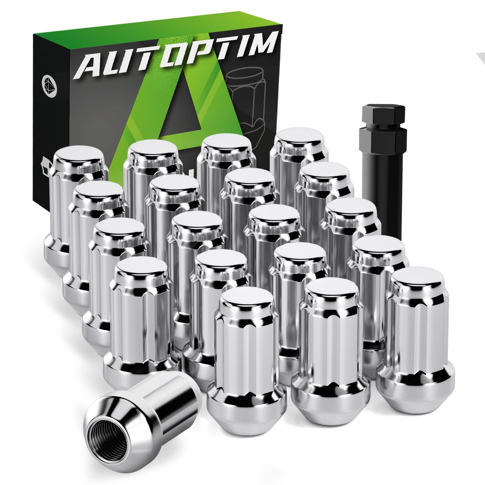 M12x1.5 Spline Lug Nuts - Replacement for 1998-2022 Honda Accord, 1997-2022 CRV, 2004-2022 Civic, 1982-2019 Malibu Aftermarket Wheel Nuts, 20PCS Black Closed End Short Nuts with 1 Socket Key