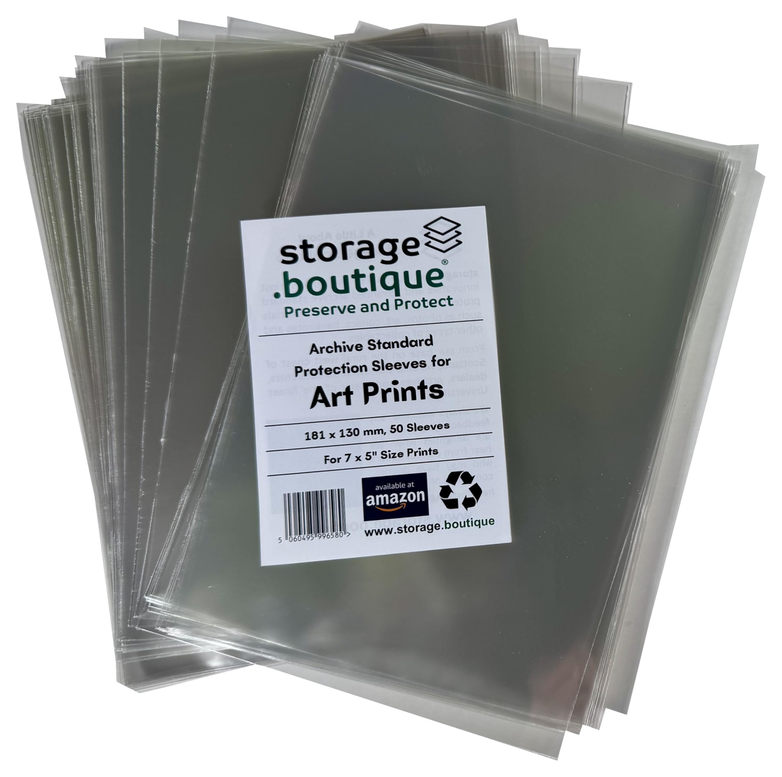storage.boutique Art Print Protection Sleeves, Archive Standard, Acid Free, 7 x 5 inches, 181 x 130 mm, 50