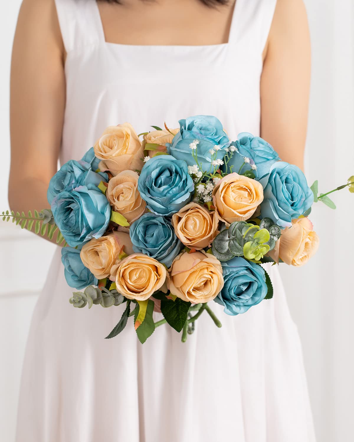 DuHouse 10pcs Artificial Silk Roses Flowers Single Long Stem Fake Rose Bouquet for Wedding Home Party Decoration Centerpieces(Champagne) - Image 3