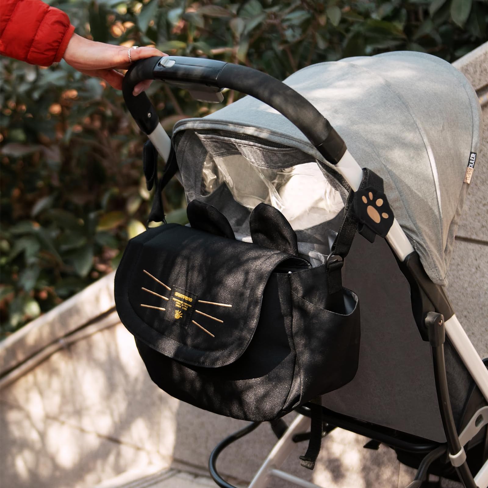 SUNVENO Borsa per pannolini per gatti grande capacità mamma borsa da viaggio maternità universale per passeggino borse organizer (nero)