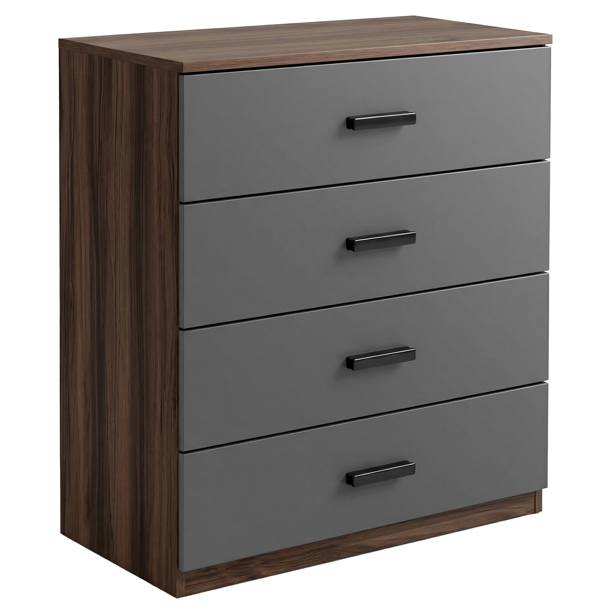 Blisswood Chest of Drawers, 4 Drawer Bedroom Chest of Drawers, Chest of Draws with Smooth Metal Runners Tall Dresser for Bedroom Living Room Office Hallway Furniture, 70W x 40D x 80H cm (Walnut+Grey)