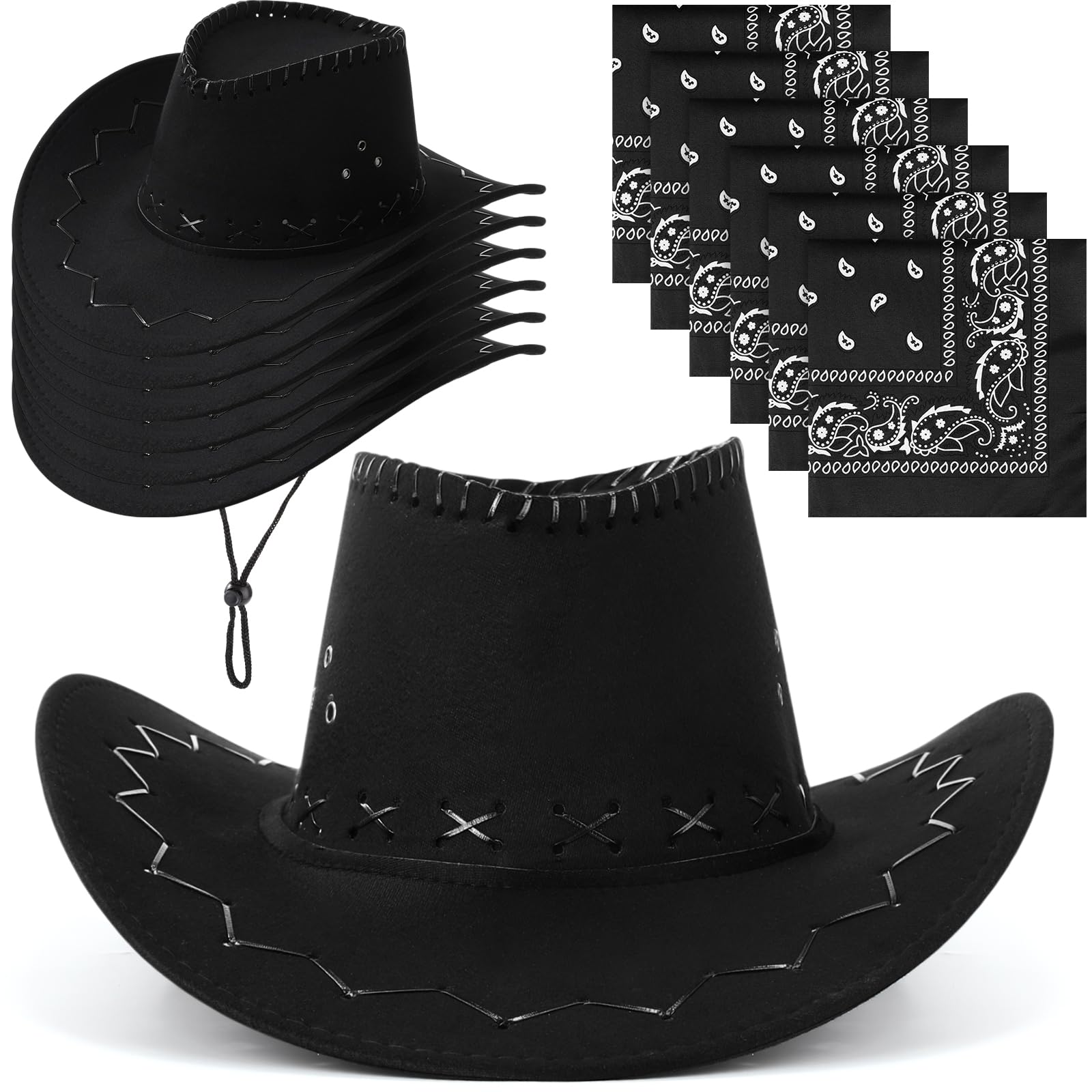 Zhanmai 12 Pcs Cowboy Hats Bulk, 6 Hats with 6 Bandanas