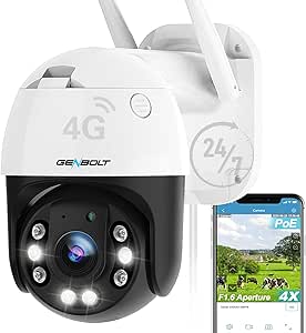 GENBOLT 3G/4G LTE Caméra Surveillance Extérieure Carte Sim, 24/7 Enregistrement Camera sans WiFi à Brancher Fillare PoE Vidéosurveillance Cellulaire, Détection Humaine Nocturne Couleur Suivi Auto asin的图片