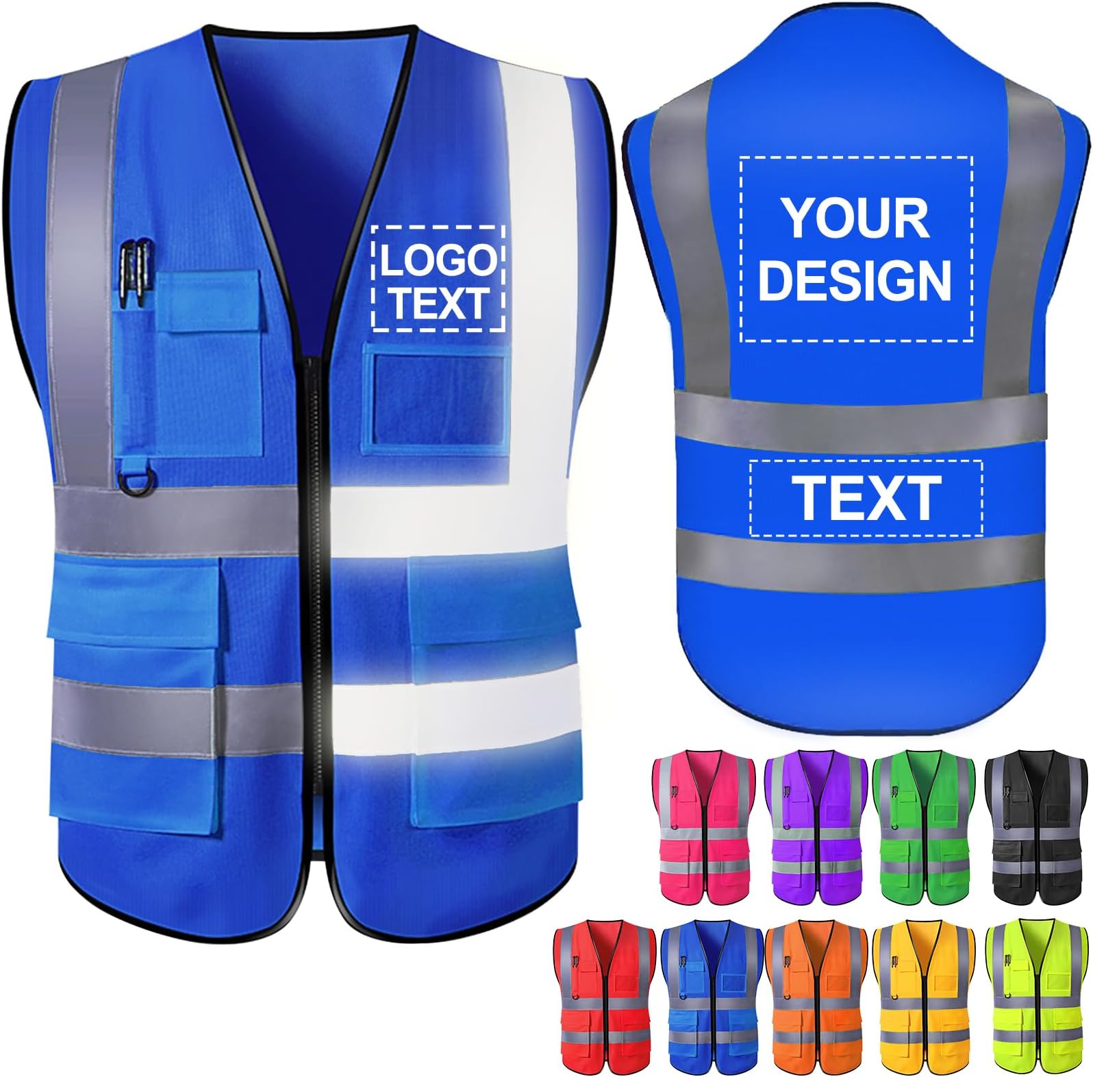 Custom Safety Vest for Men with Logo High Visibility Reflective Vests 5 Pockets Class 2 Construction Security
