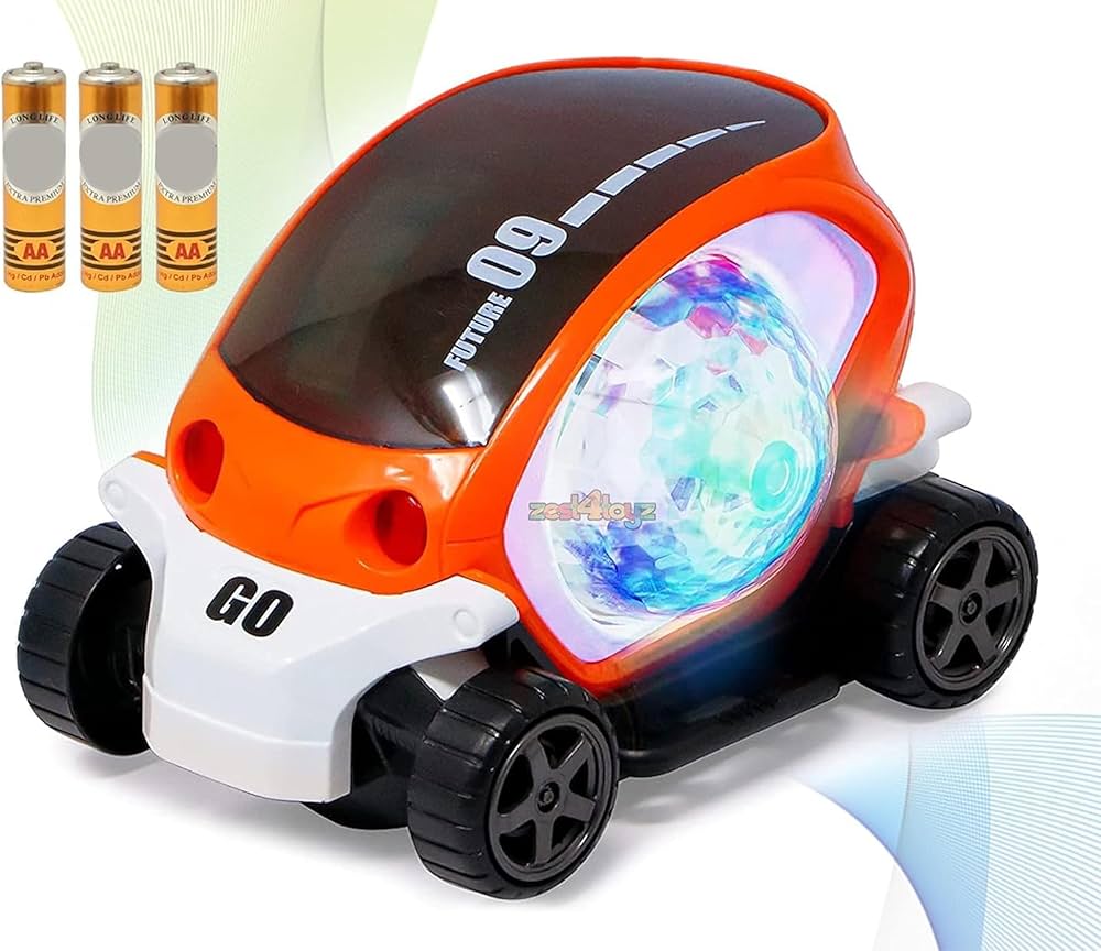 Zest 4 Toyz 360 Degree Rotating Plastic Stunt Car Bump and Go Function with Flashing Lights & Sound Musical Toy Battery Operated Car (Battery Included, Assorted Colour) : Amazon.in: Toys & Games