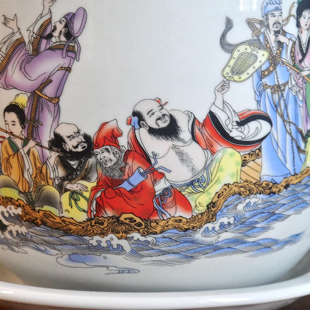 Chinoiserie Home Garden Pflanzgefäß Jingdezhen Extra großer Keramik-Blumentopf für drinnen und draußen(Blau, weiß – Höhe 23 cm