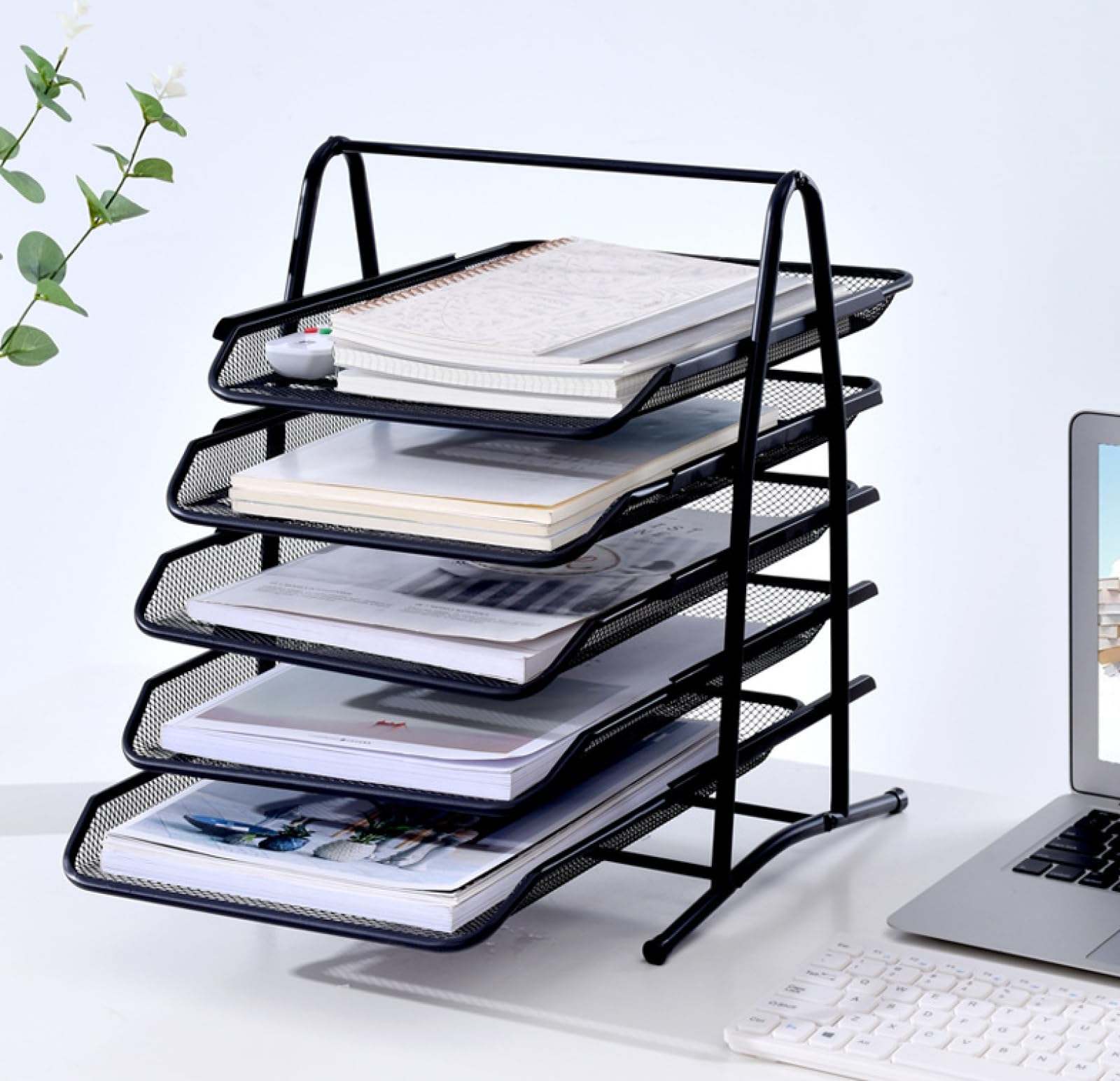 Organizador De Carpetas De Archivos Malla Metálica De Hierro, Portadocumentos De Malla De Alambre Plateado Caja De Almacenamiento De Artículos Diversos O Juguetes De Correo De Acero,5 Capas