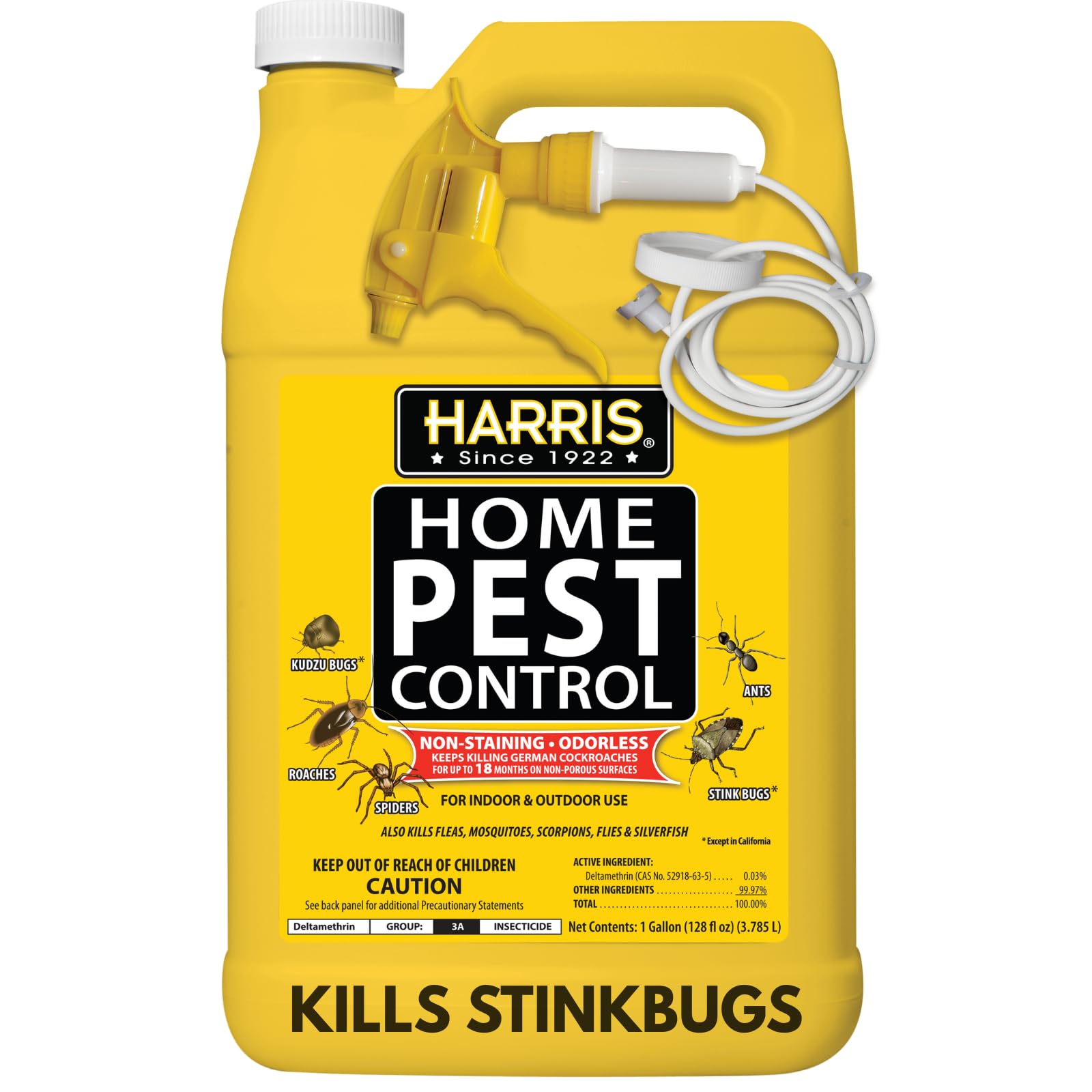 Harris Home Insect Killer, Liquid Gallon Spray with Odorless and Non Staining Residual Formula - Kills Stinkbugs, Ants, Roaches, Spiders, Fleas, Mosquitos, Moths, Scorpions, Flies and Silverfish