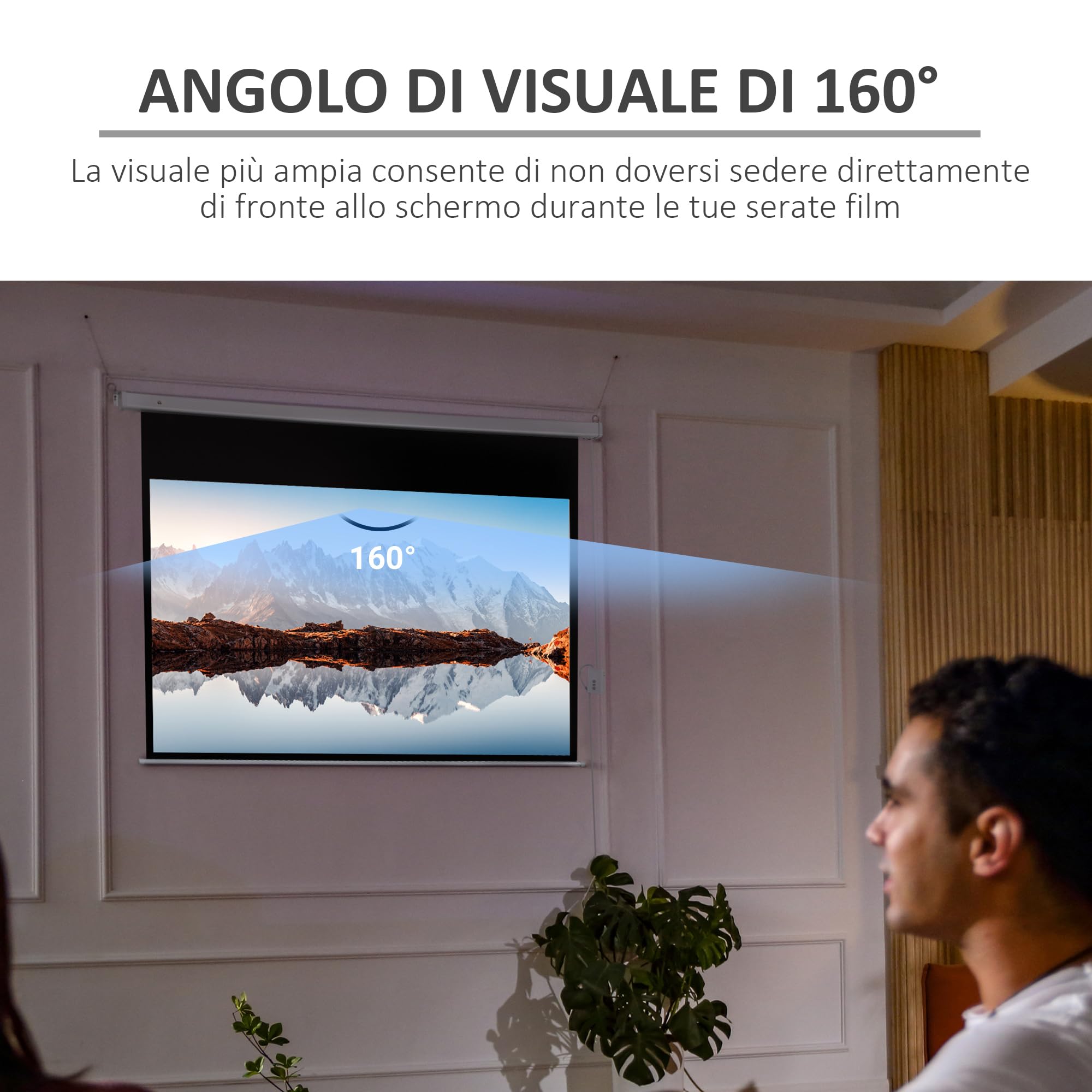 HOMCOM Telo Proiettore Motorizzato da 100 Pollici 4K HD Formato 16:9, Schermo Proiettore Motorizzato Elettrico con Telecomando, per Casa, Cinema, Ufficio, Home, Esterno, 247x7.5x168 cm, Bianco