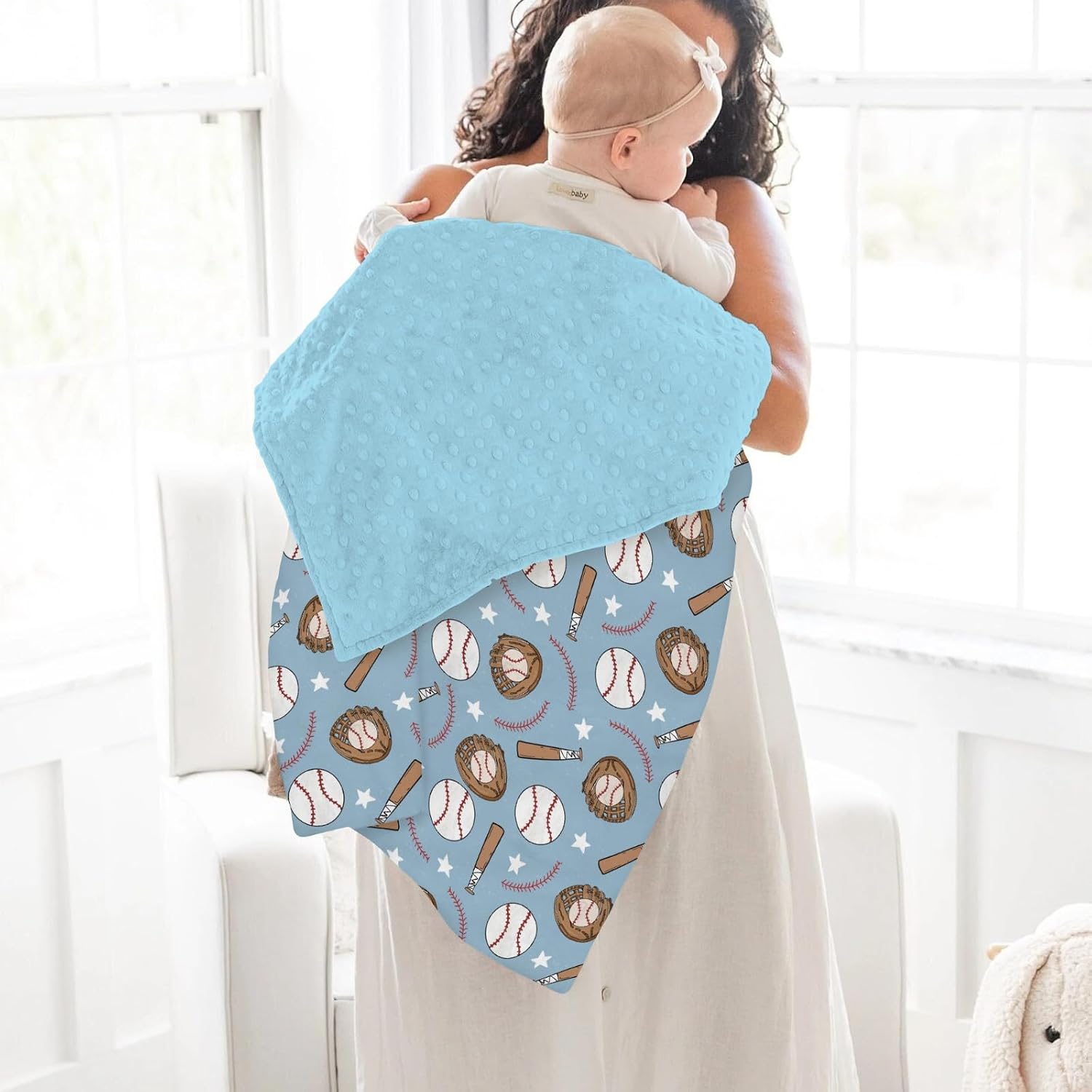 Blue Baseball Baby Blankets for Boy Spring Baseball Sport Soft Mink Dotted Backing Double Layer Swaddle Receiving Blanket American Sports Stars Bed Throws for Newborn Infant Toddler Nursery 30x40