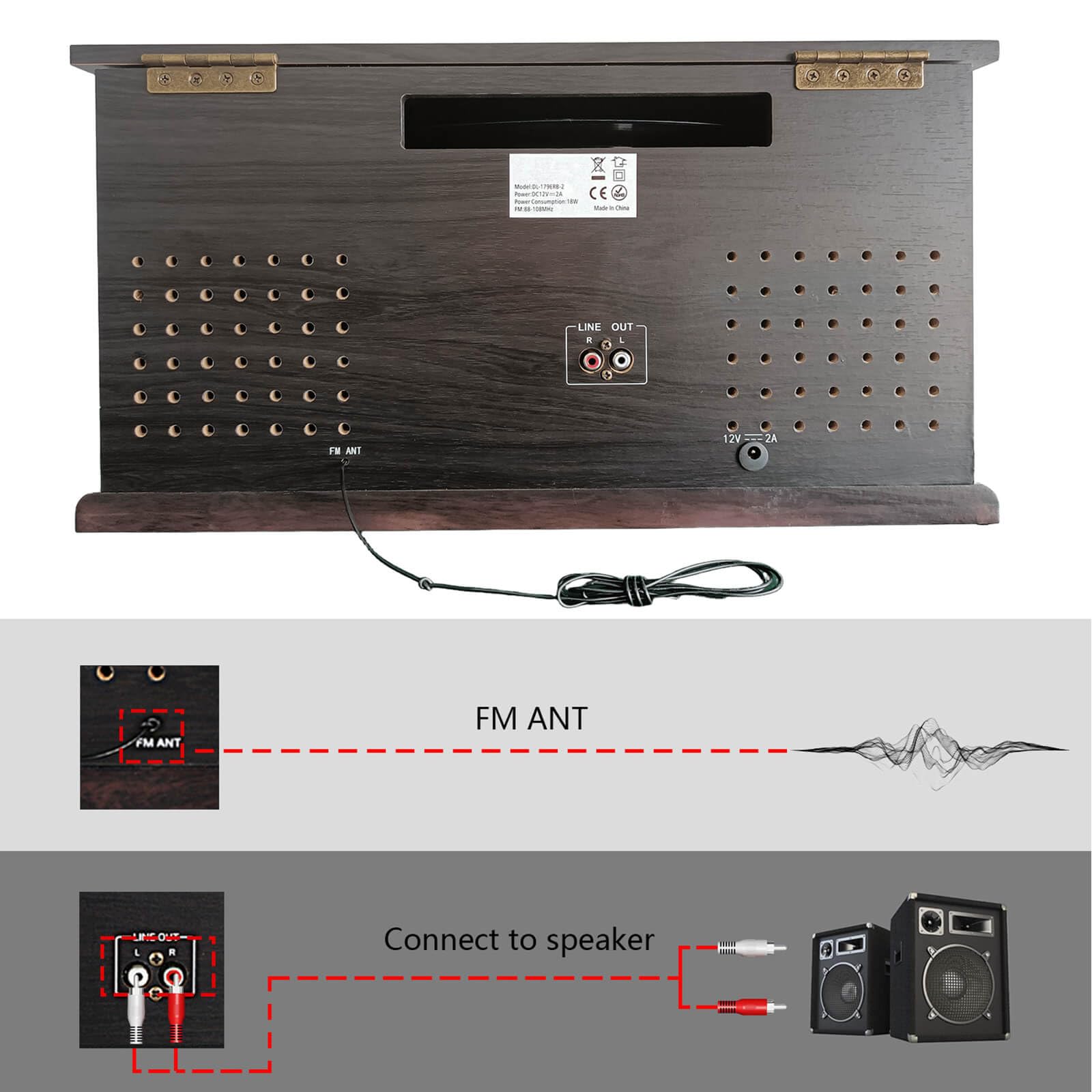 LoopTone Vinyl Record Player 9 in 1 3 Speed Bluetooth Vintage Turntable CD Cassette Player AM/FM Radio USB Recorder Aux-in RCA Line-Out (Black Edition
