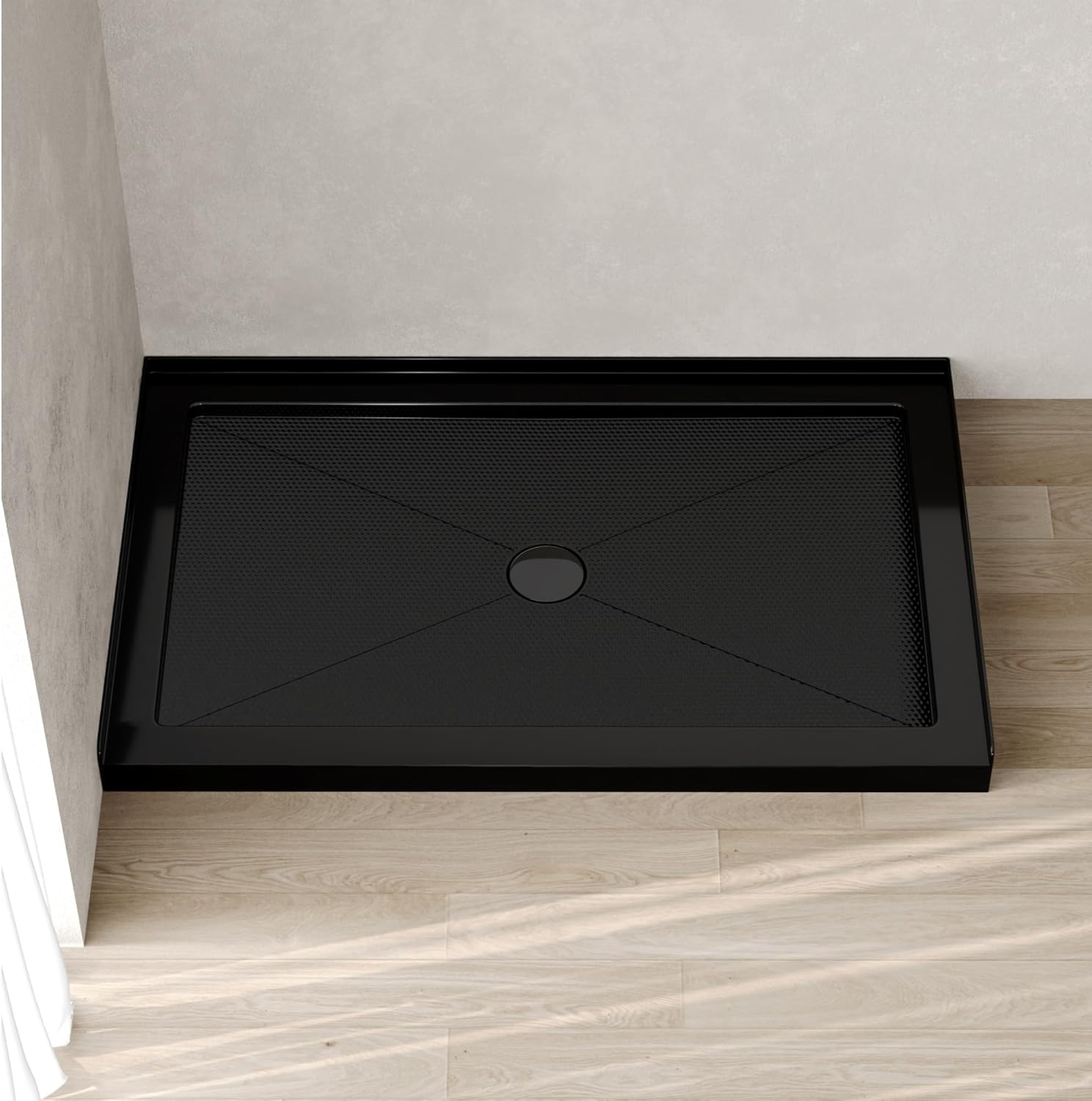 DeerValley 48"L X 30"W Shower Base with Single Threshold and Center Drain, Center Drain Location, Small Rectangle Acrylic Shower Pan, Non-slip Design (Black)