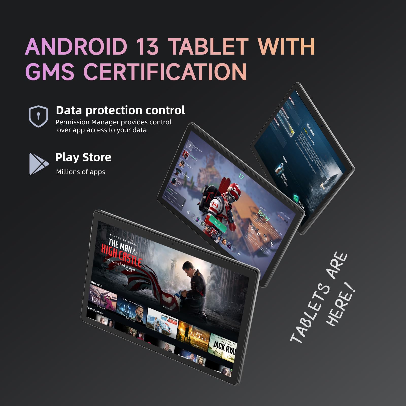 Tablet 10 inch Android 13 Tablets, 6GB RAM 64GB ROM, Quad-Core Processor, 1280x800 LCD Touch Screen, WiFi, GMS, Dual Camera, Bluetooth, 6000mAh Battery