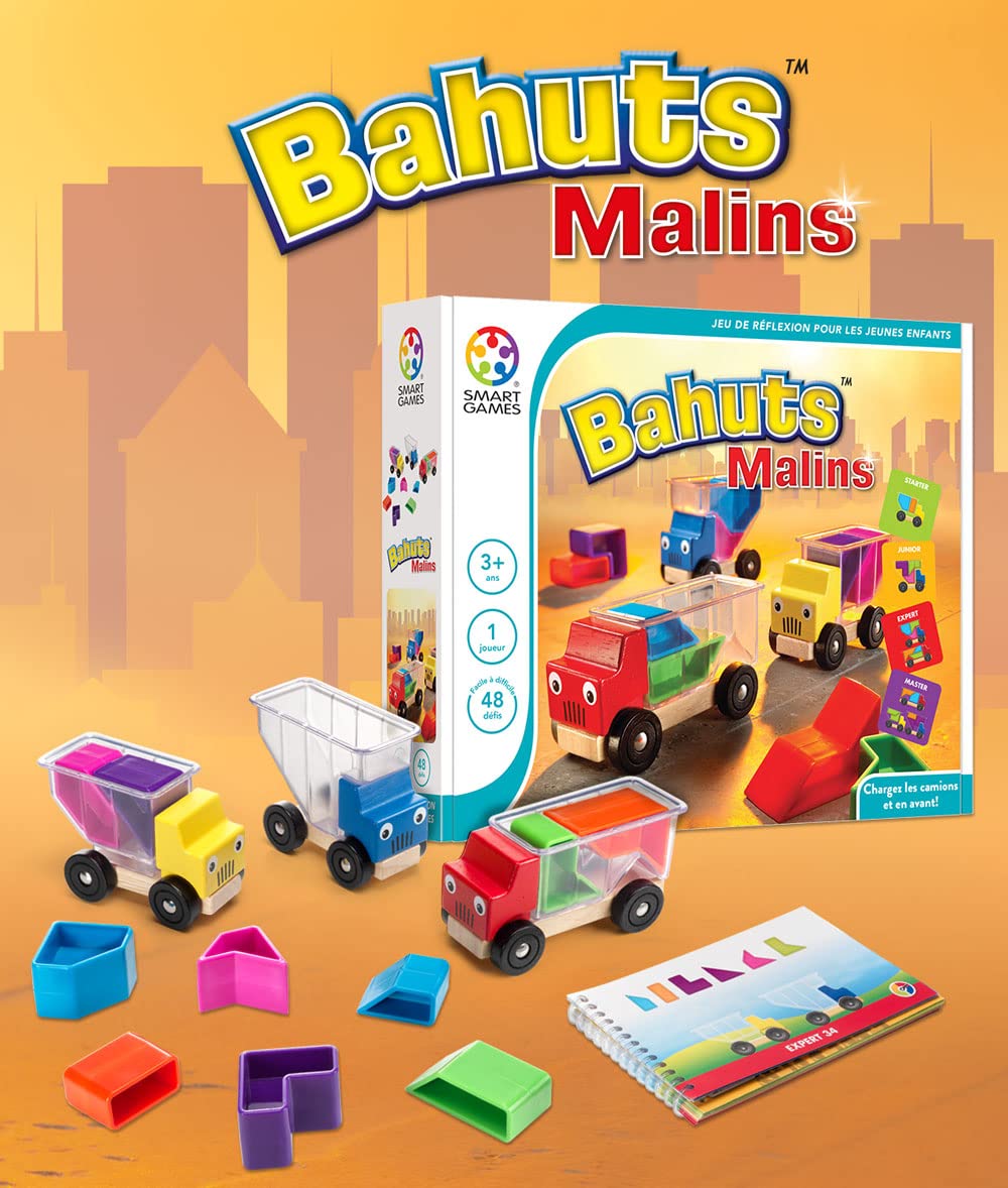 SmartGames - Sprytne bahuty - Gra logiczna - Załaduj ciężarówki i do przodu - 48 wyzwań na różnych poziomach - 1 gracz - Dla dzieci od 3 lat