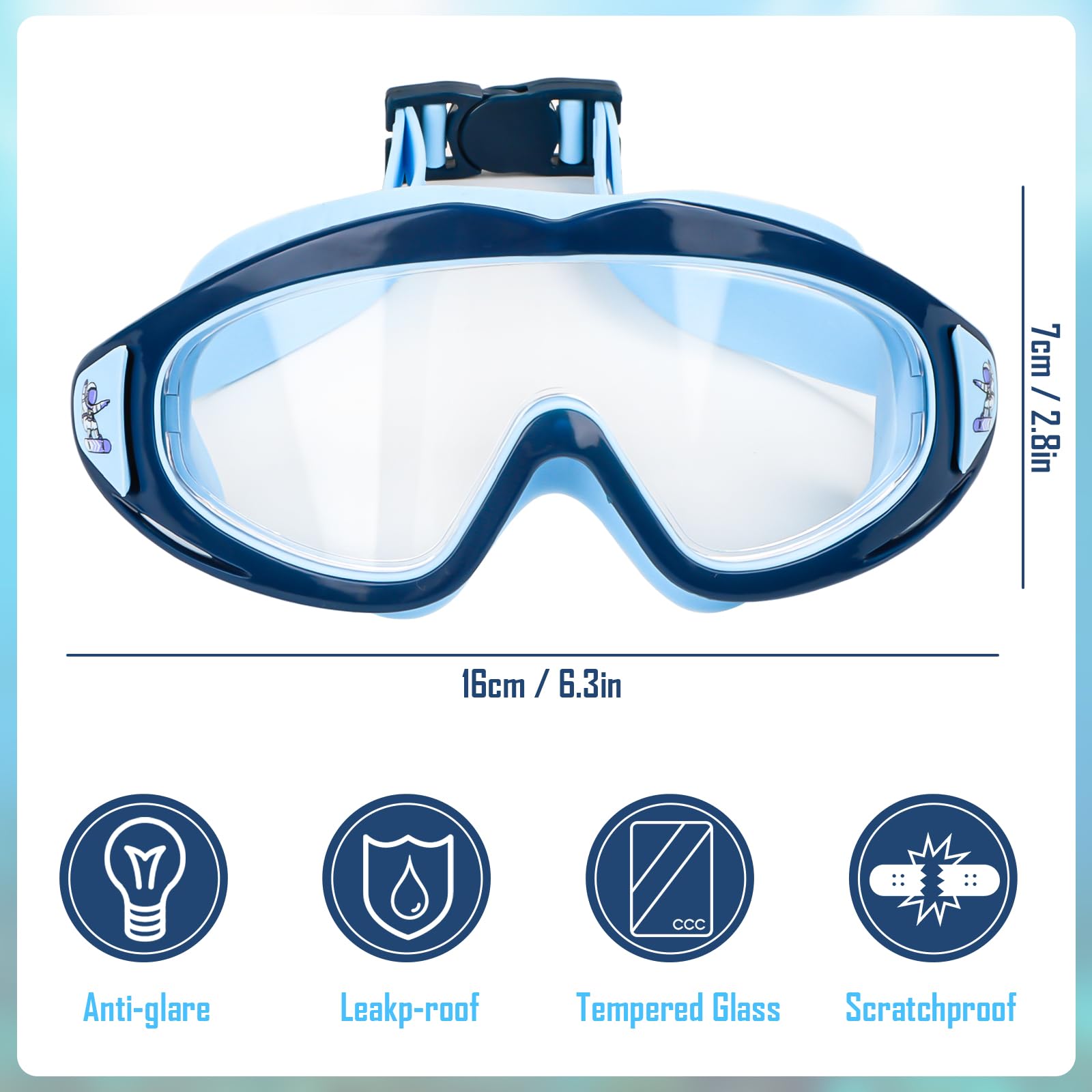 Lunettes de plongée pour enfants de 3 à 15 ans - Avec bouchons d'oreilles et bandeau réglable - Grand angle - Protection UV