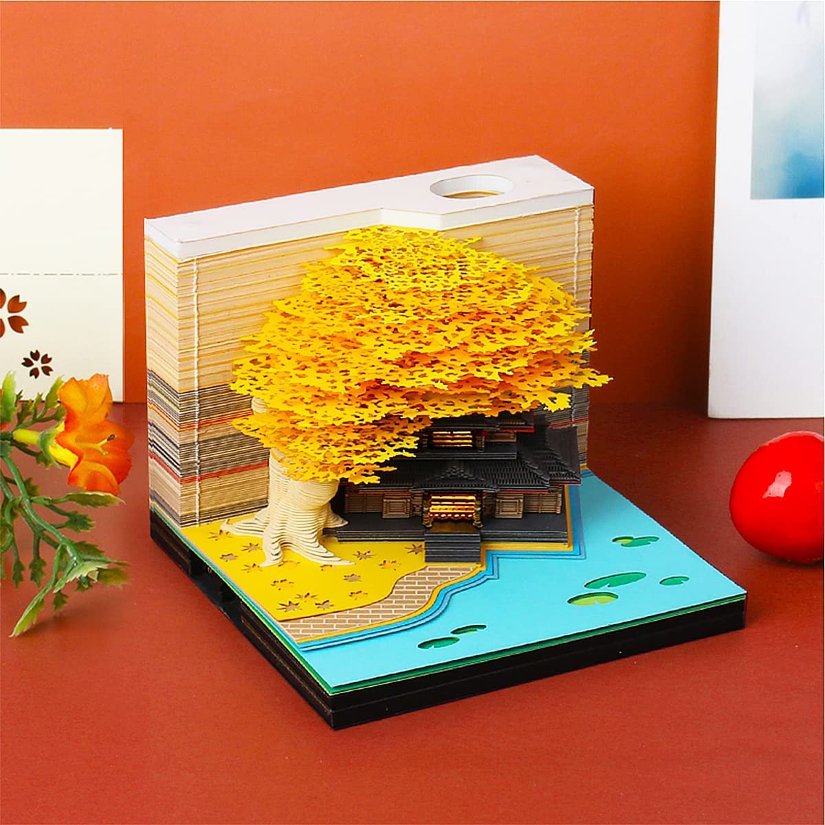 Notes adhésives 3D - Papier autocollant de commodité - Carte artisanale - Notes créatives de bricolage - Lumière (arbre de mariage jaune)