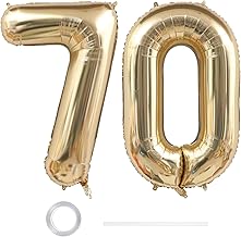 GoldRock XXL Balloon 70th Birthday Decoration White Gold, 40 Inch Balloon Decoration 70th Birthday Woman Man, Numbers Balloons Birthdays 70, Birthday Decoration 70 Years, Foil Balloon 70th for