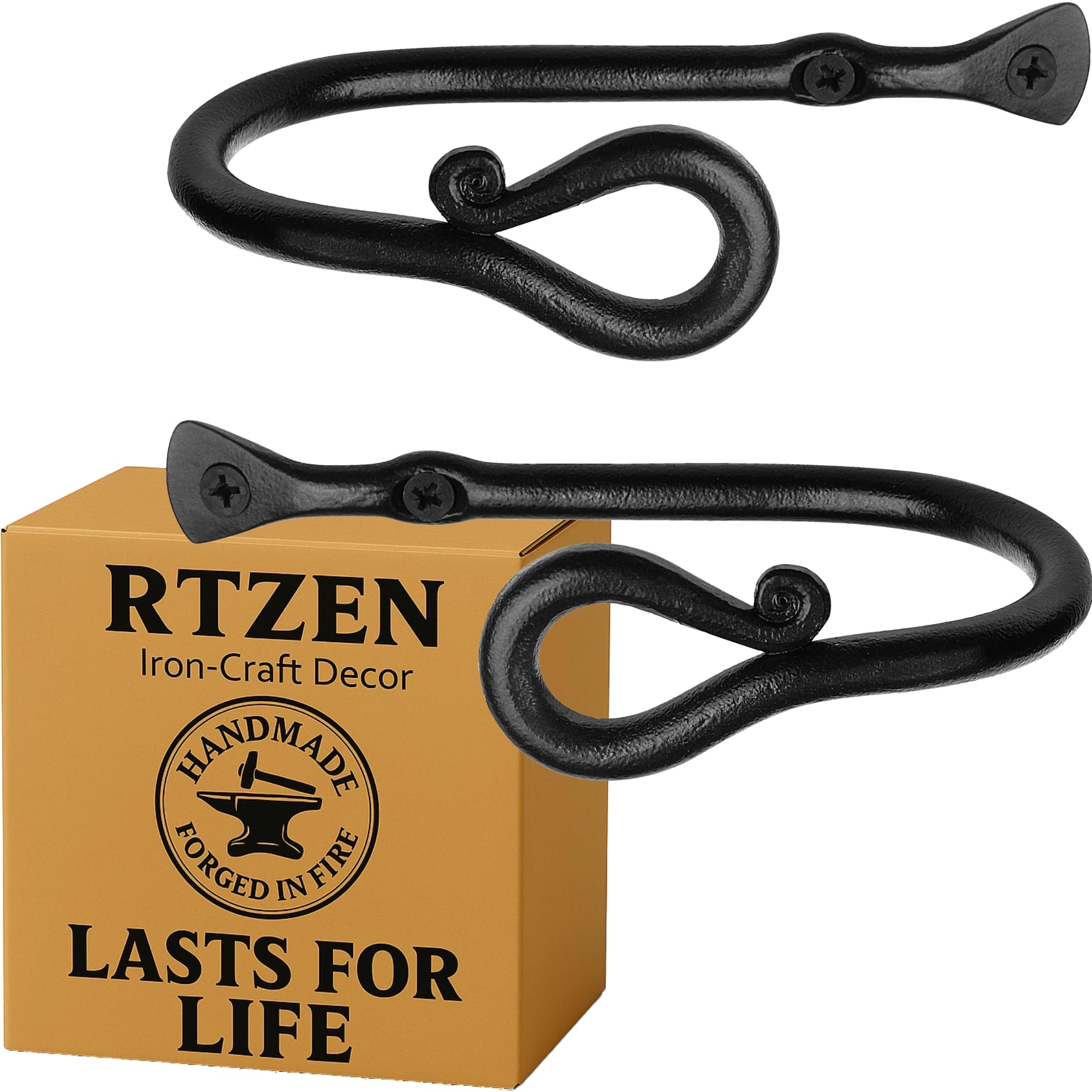 RTZEN Decorative Metal Curtain Tiebacks - Farmhouse Wrought Iron Curtain Holdbacks - Drapery Holders for Wall - Unique Metal Tie Backs for Curtains -