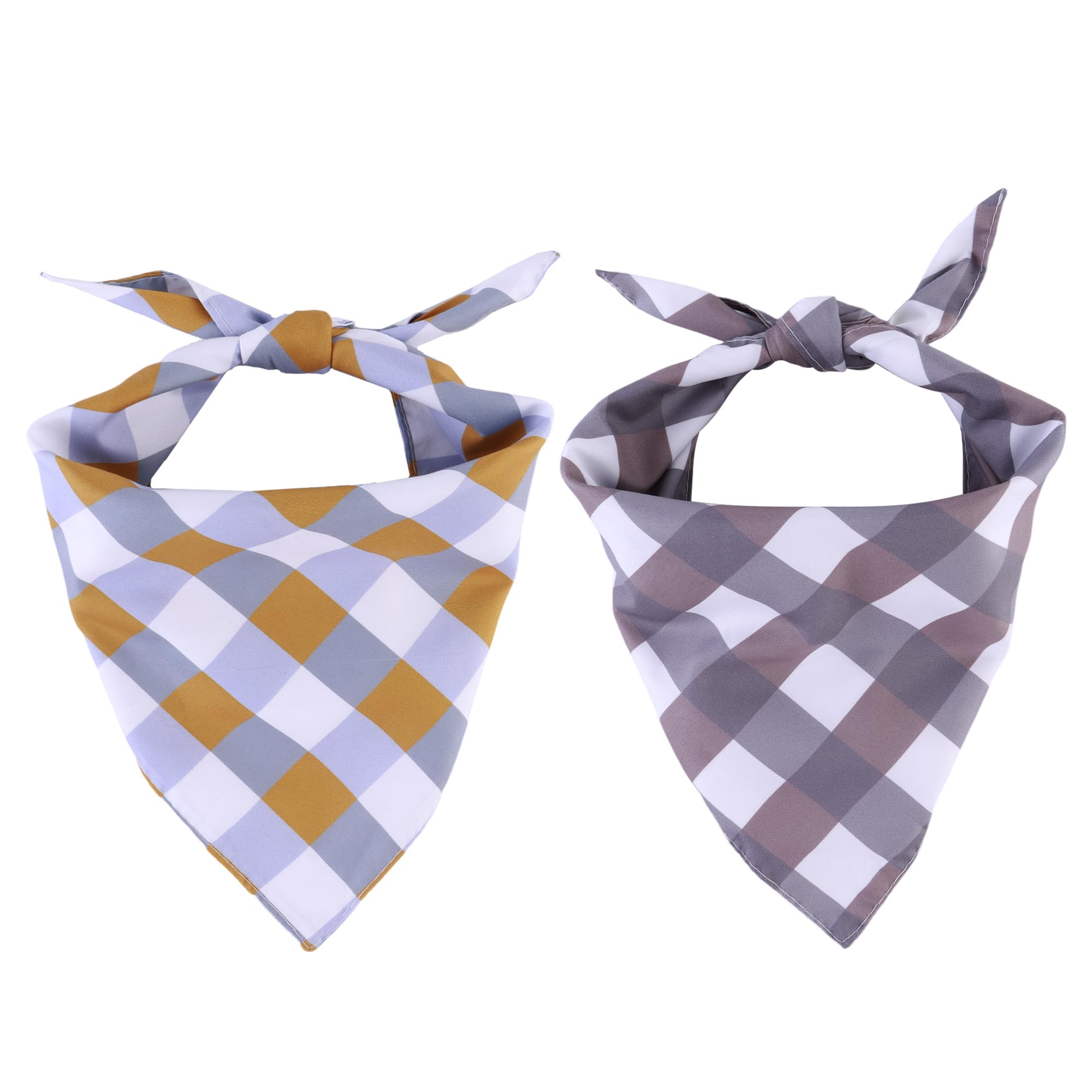 2 Pack Dog Fall Grid Bandanas, Reversible Triangle Pet Scarf Bib Handkerchief for Medium Large Boys and Girls, Thick Two S...