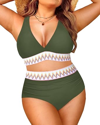 Yonique Women Plus Size Two Piece Swimsuits High Waisted Bikini Set Tummy Control Bathing Suits Ruffle Swimwear