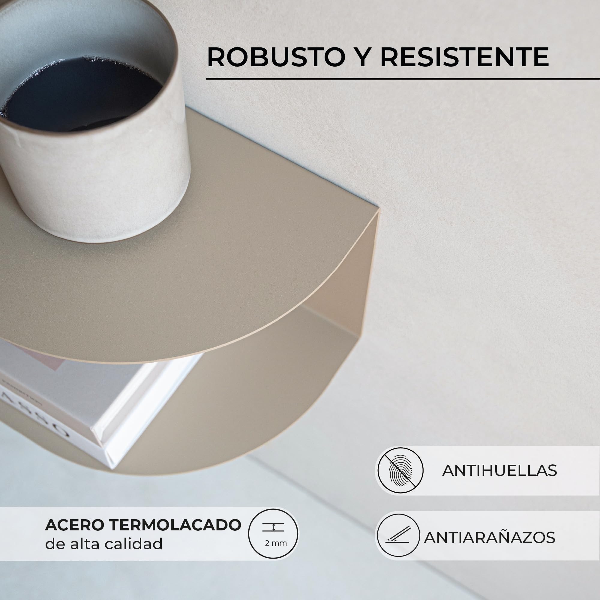 MILUKA Pack 2 Mesitas de Noche Flotantes en Beige Arena 40 x 20 cm | Estanteria Pared Moderna con 2 Baldas en una Sola Pieza | Diseño Minimalista - Sin Montaje | Hecho en España