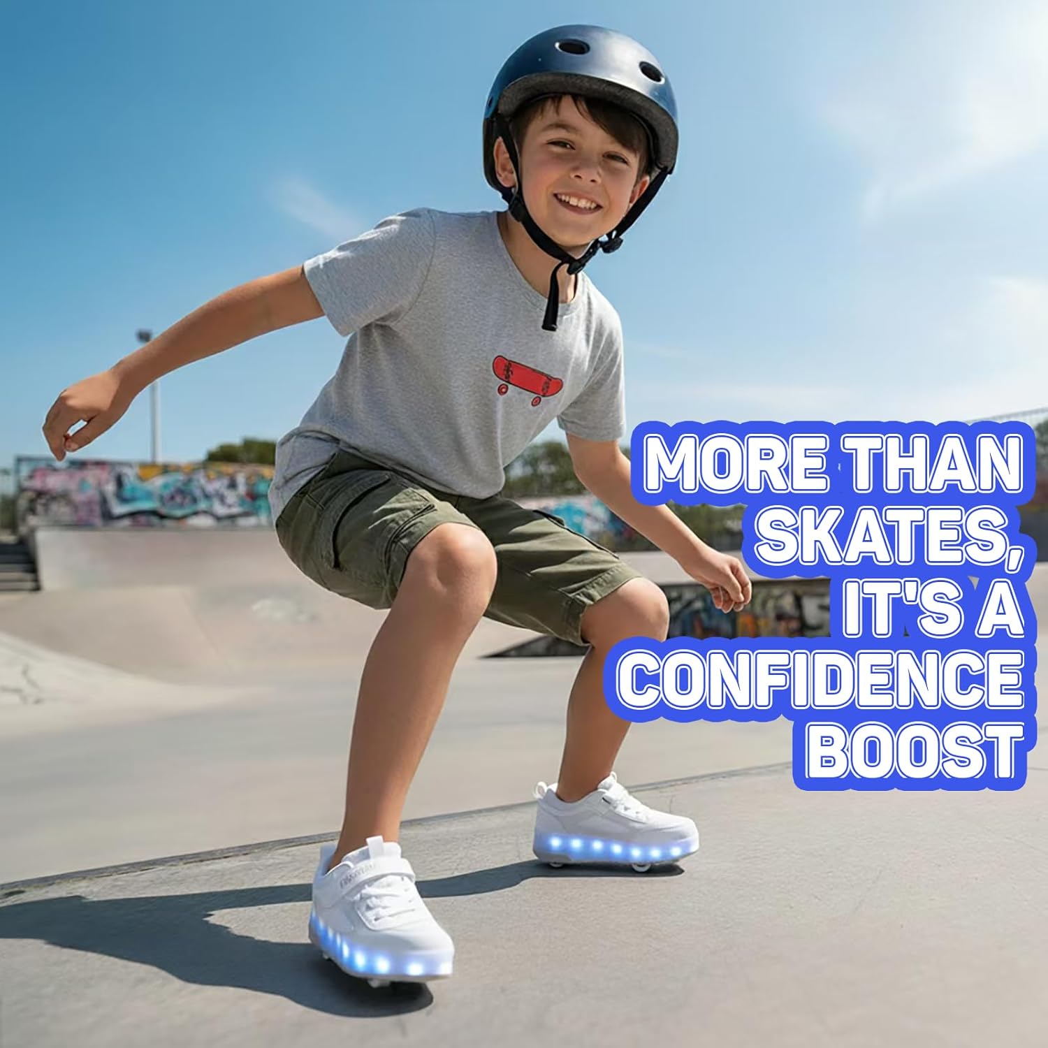 Kids Shoes with Wheels - 4 in 1 Light-Up Roller Shoes with USB Rechargeable LED Sneakers for School Christmas Party Gifts