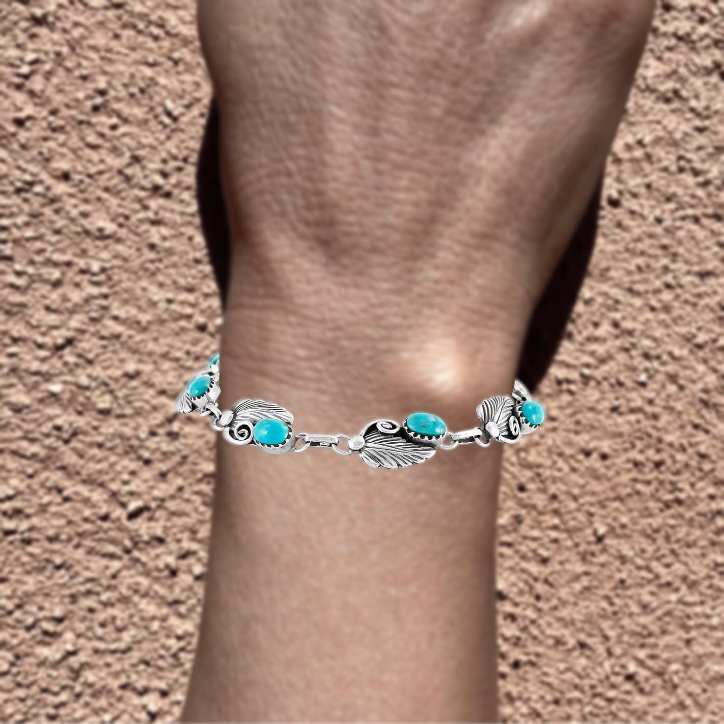 Turquoise Bracelet Sterling Silver 925 Genuine Gemstones Link Bracelet