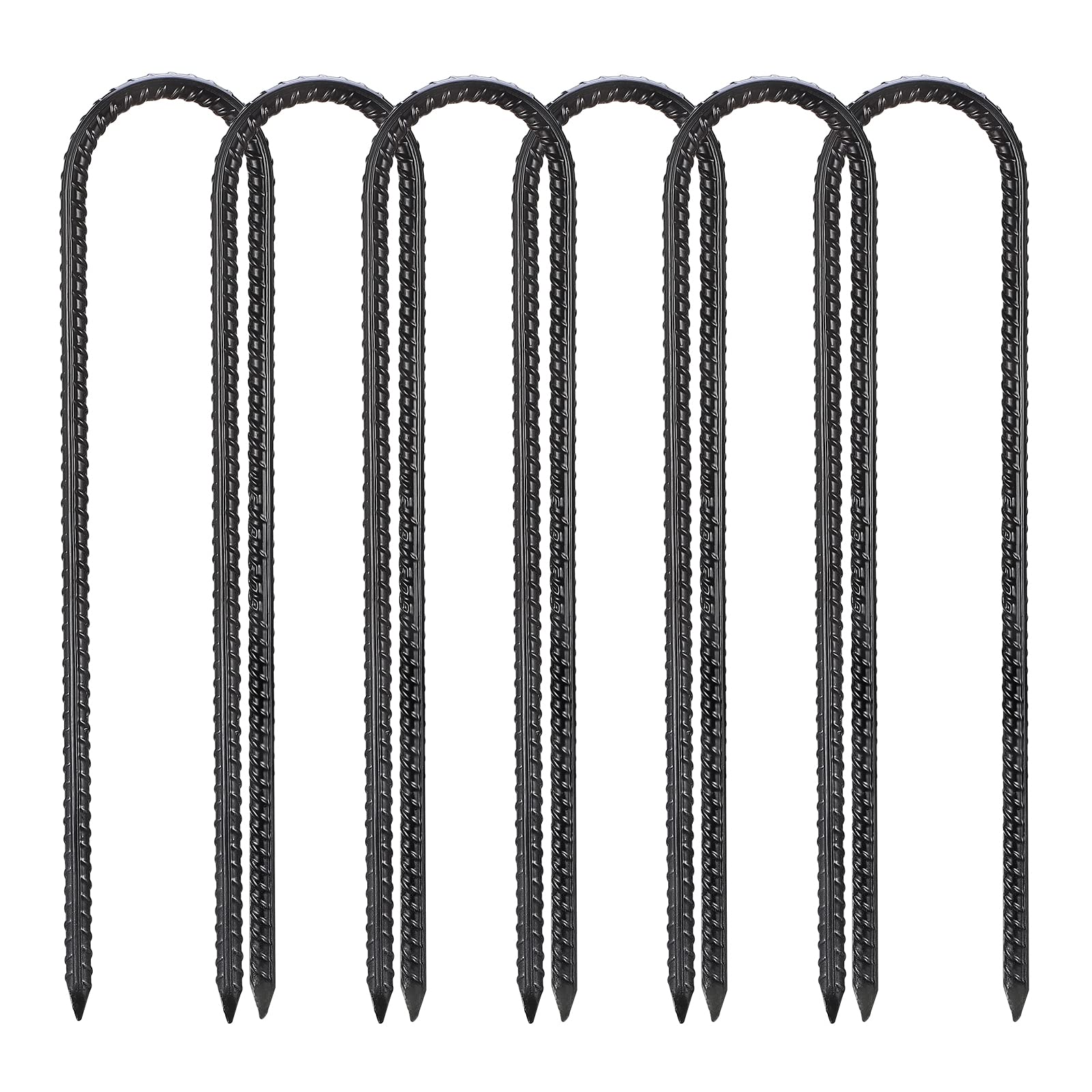 WiMas Heavy Duty Tent Pegs, U-Ground Spike Trampoline Ground Anchor Ground Stakes Tent Nails Garden Pegs for Securing Tents Sheds Swing Trampoline Garden Fence, Black (Pack of 6)