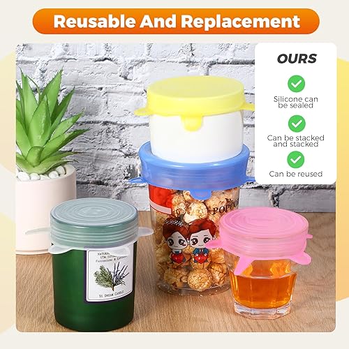 Miniatura 6 de Paquete de 60 tapas elásticas de silicona de 2.6 pulgadas, tapas de silicona reutilizables para microondas, cubiertas de silicona para