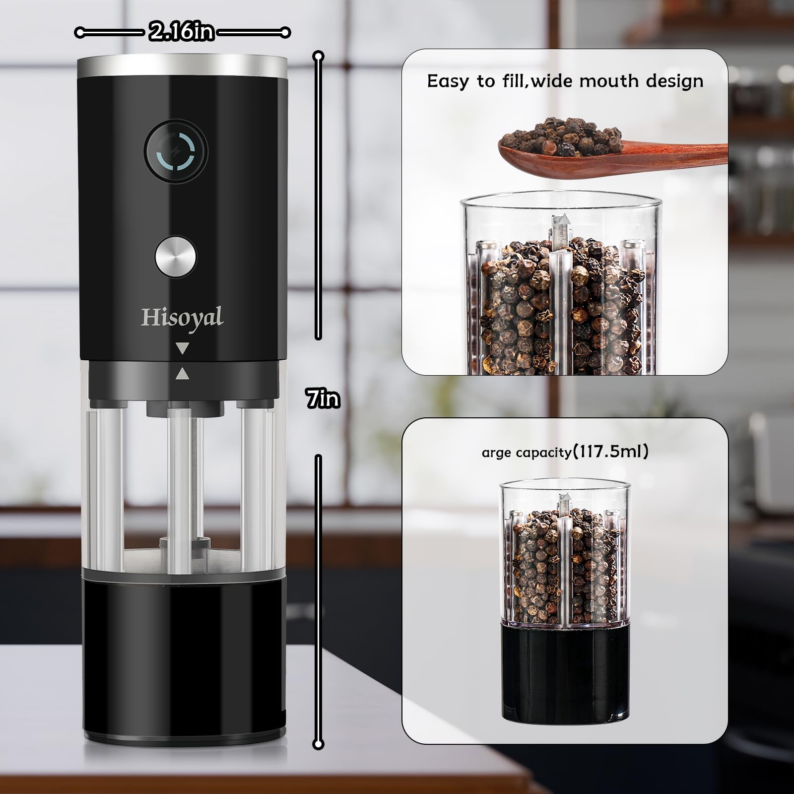 LUDKIM Electric Pepper Grinder & Salt Mill Set – Rechargeable, Adjustable Coarseness, Type-C, 40ml Each - View #11