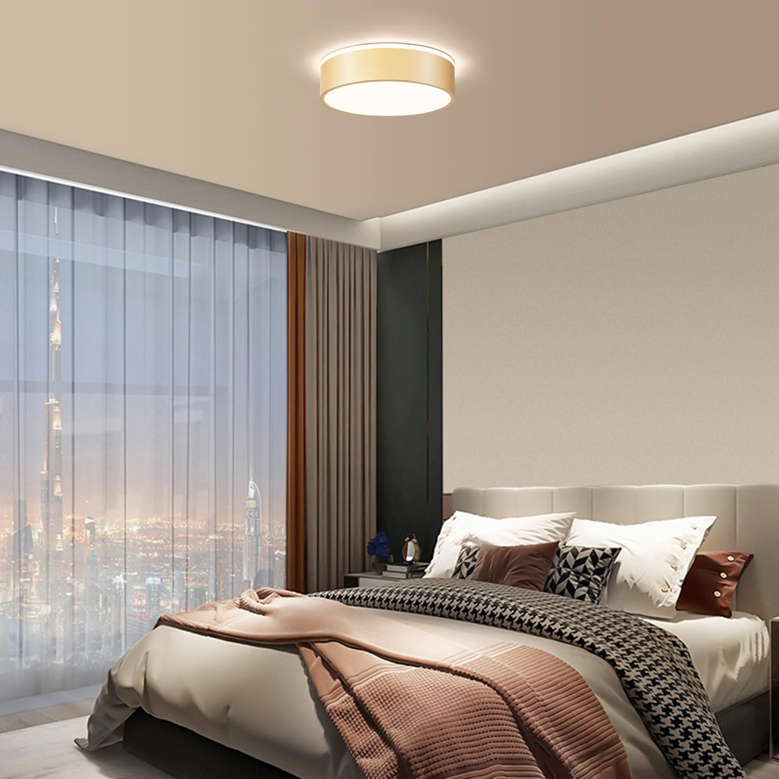Plafonnier LED, Luminaires Intérieur Or Métal, 4000K, 24W, Ø30 cm