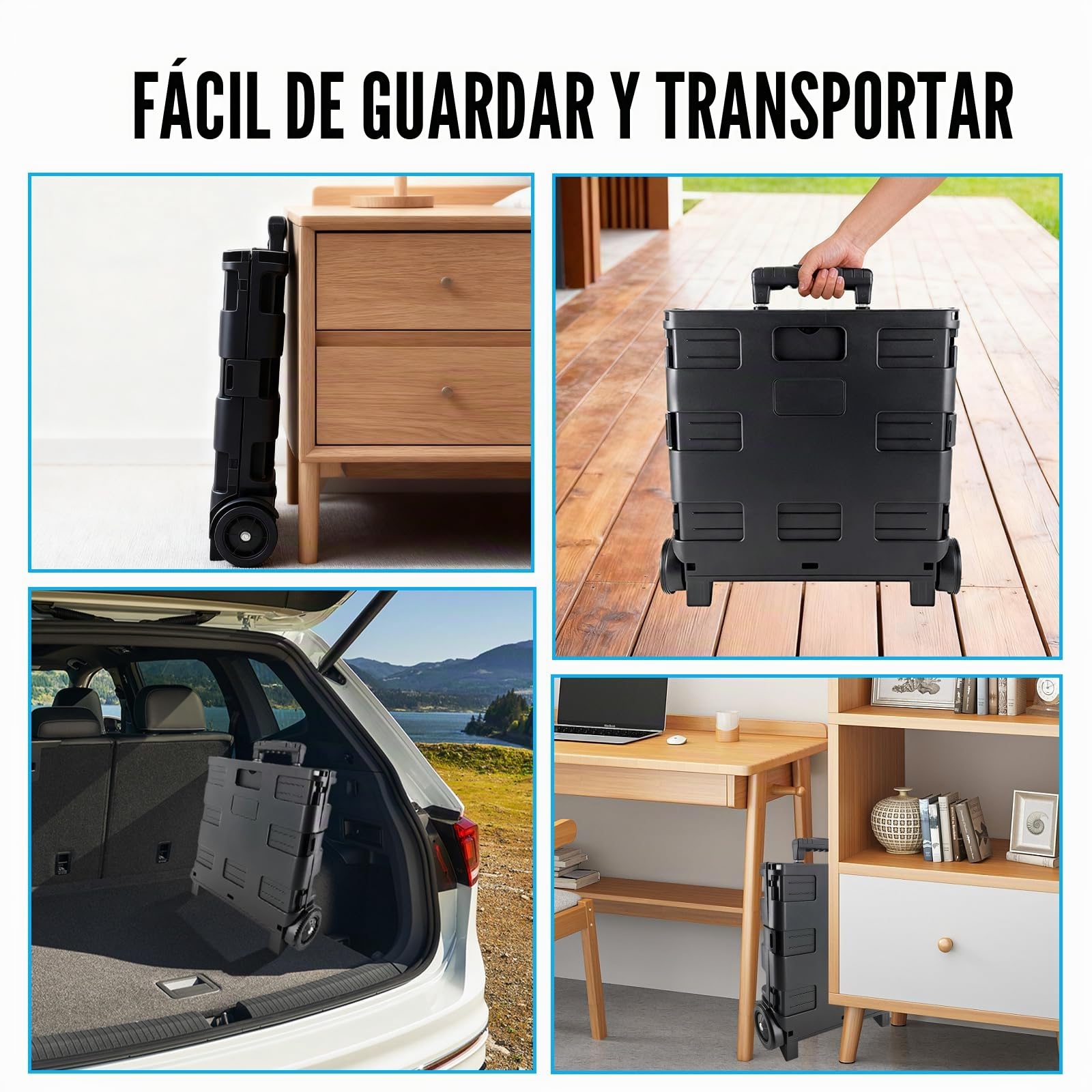 Carro Compra Plegable 45L con Tapa y Asa Telescópica – Carro Plegable con Ruedas para Supermercado, Camping y Mercado – Carrito de la Compra con Capacidad 25 kg