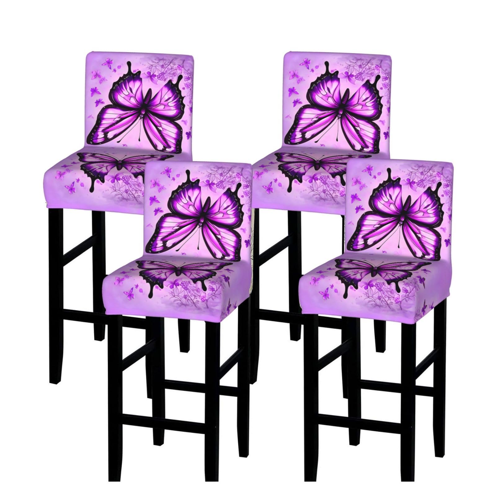 SXZVVBN Purple Butterfly Stretch Bar Stool Covers Dining Seat