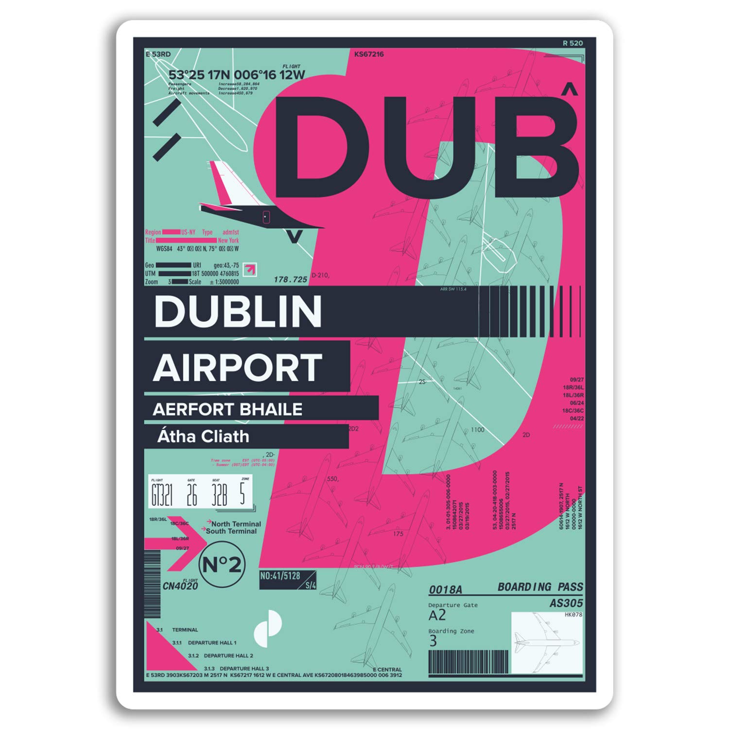 Destinationvinyl Multi 2 X 10Cm Dublin Airport Vinyl Stickers - Ireland Travel Sticker Luggage #17386 (10Cm Tall)