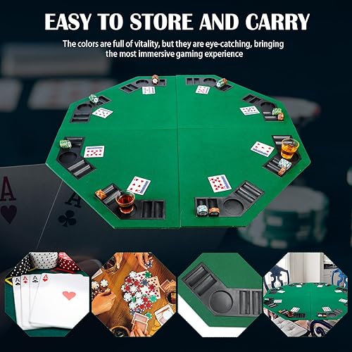 Miniatura 4 de Buryeah Mesa de póquer plegable para 8 jugadores de 47.2 pulgadas, tapete de juego de mesa portátil para mesa con estuche y portavasos, tapete de