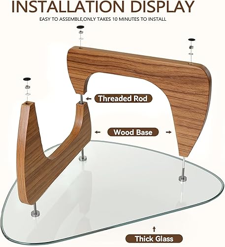 Miniatura 2 de Mesa de centro para sala de estar, pequeña mesa de centro con parte superior de vidrio templado triangular y patas de madera, mesas de centro de
