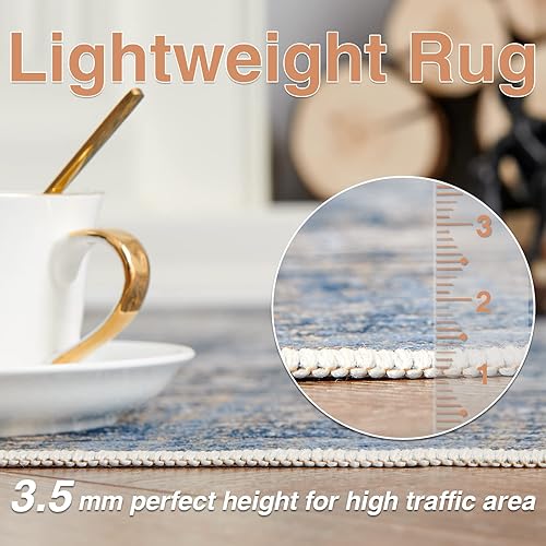 Miniatura 4 de jinchan Alfombra de pasillo de 2 x 5 pulgadas, diseño abstracto, envejecida, lavable, para cocina, color azul marino, multiimpresión, colorido, de