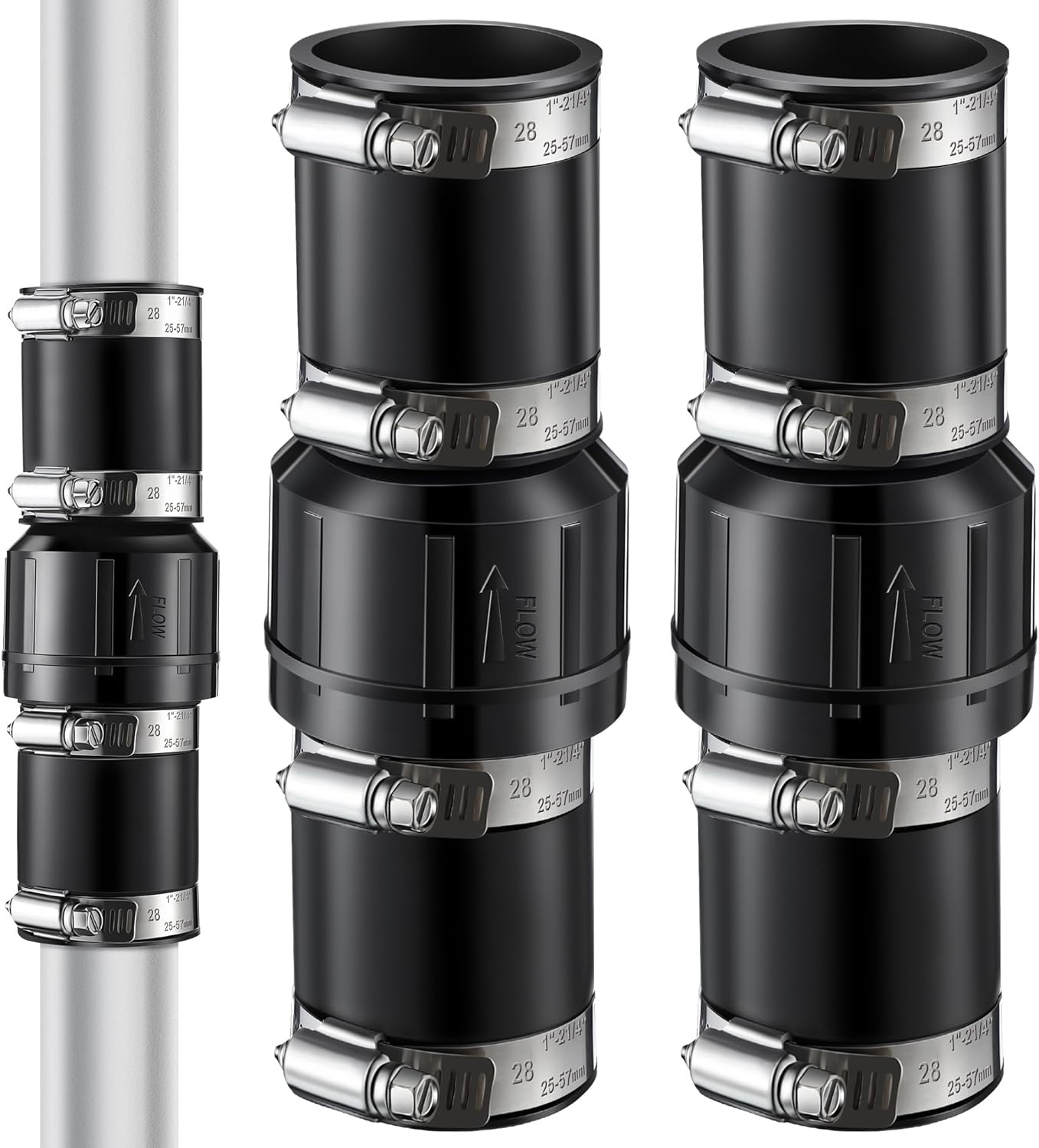 Threlaco 2 Pack Sump Pump Check Valve Fit 1-1/2 inch and 1-1/4 inch Pipe, Check Valve with 4 Pcs Stainless Steel Hose Clamps for Sump Pump Life Expectancy Increase