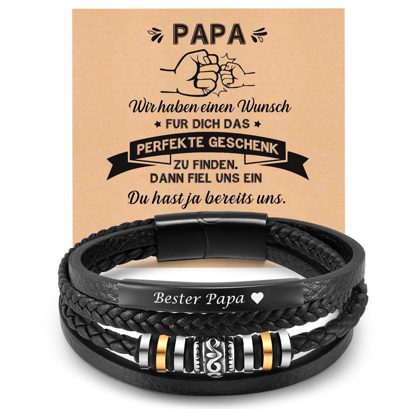 XUANPAI Papa Geschenk Armband Herren Leder - Vatertagsgeschenk für Vater von Tochter Sohn, DAD Lederarmband Männer Schmuck Hochzeitstag Geburtstagsgeschenk Vatertag Geschenk (Papa)