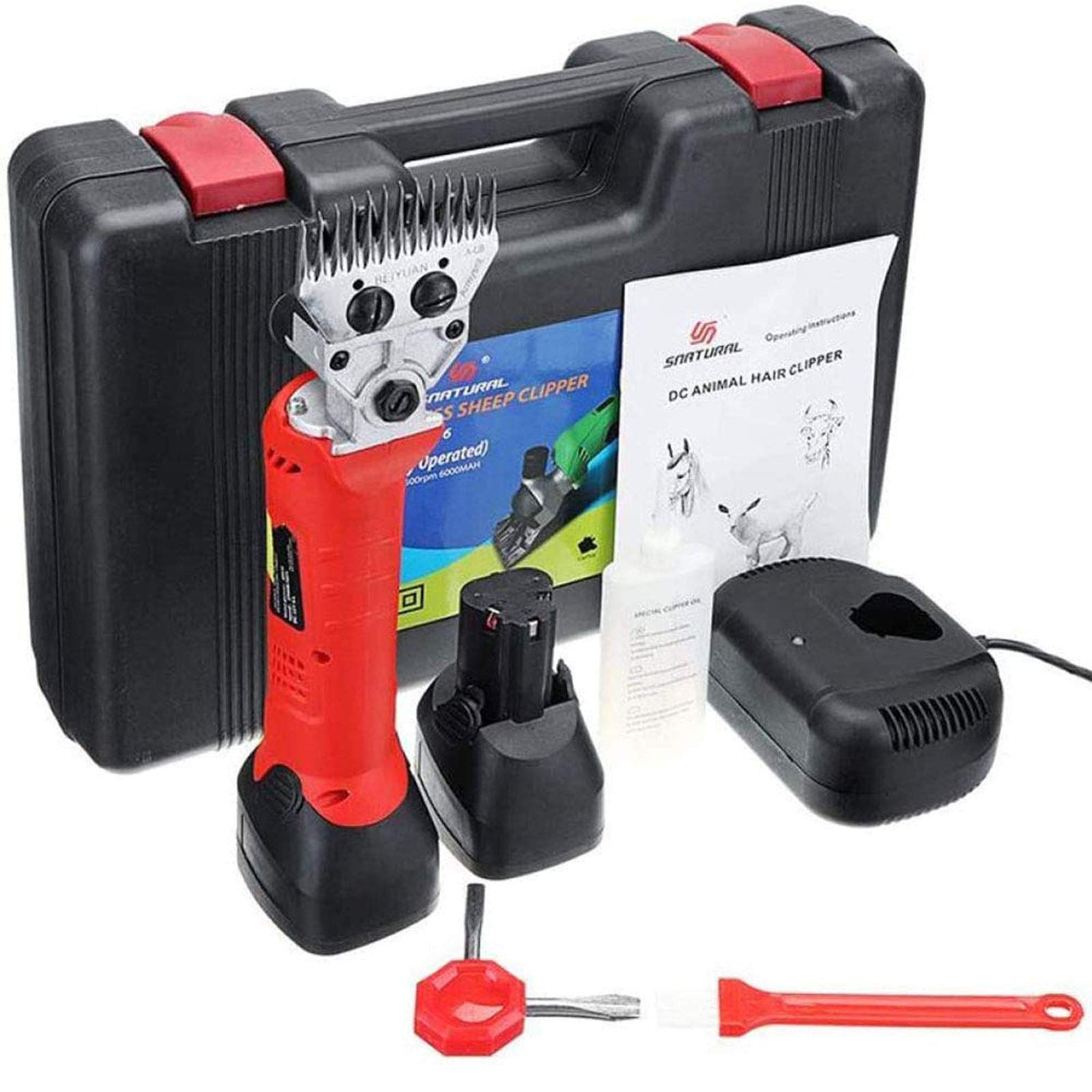 HGJDKSJ Sheep Shears, Heavy Duty Animal Clippers for Sheep Alpacas Llamas and Large Thick Coat Animals, 6 Speeds Heavy Duty Farm Livestock Haircut Trimmer,Red