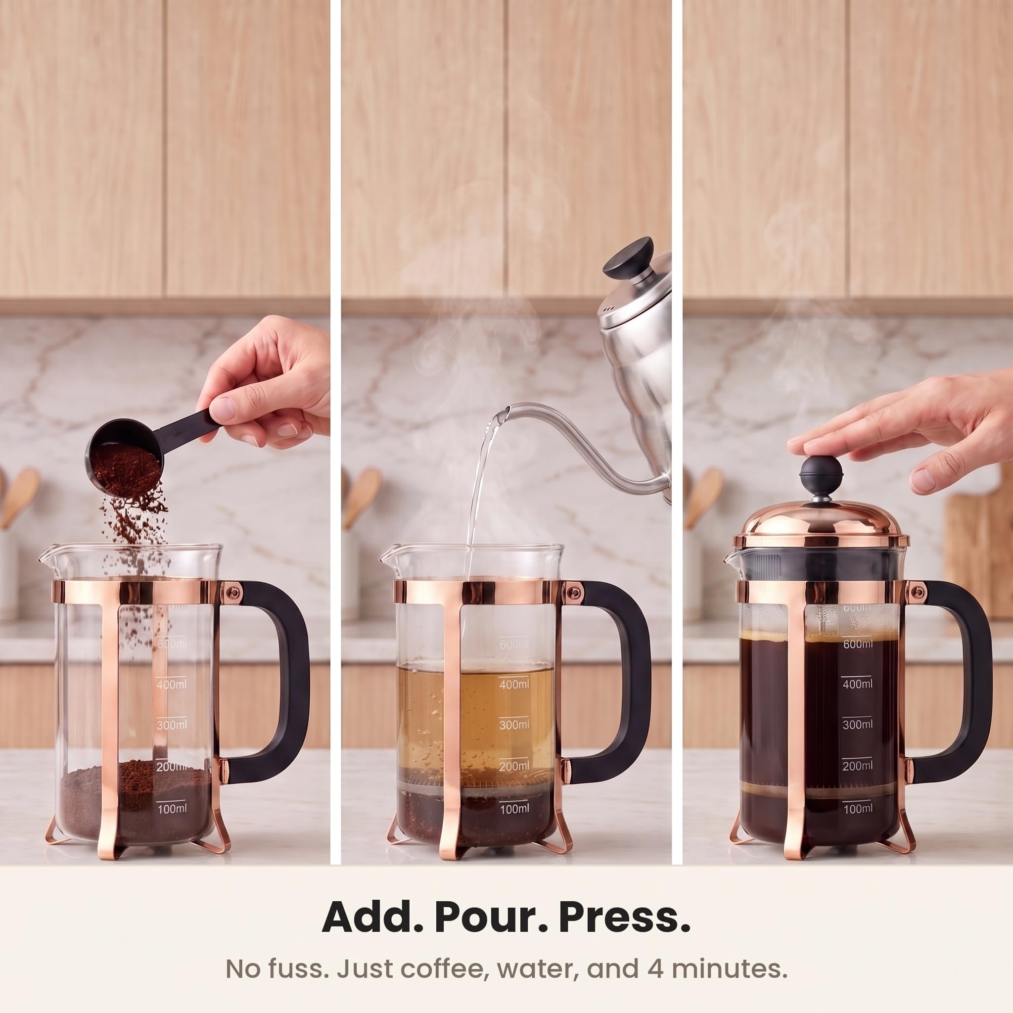 InstaCuppa French Press - Copper Coffee Maker -6