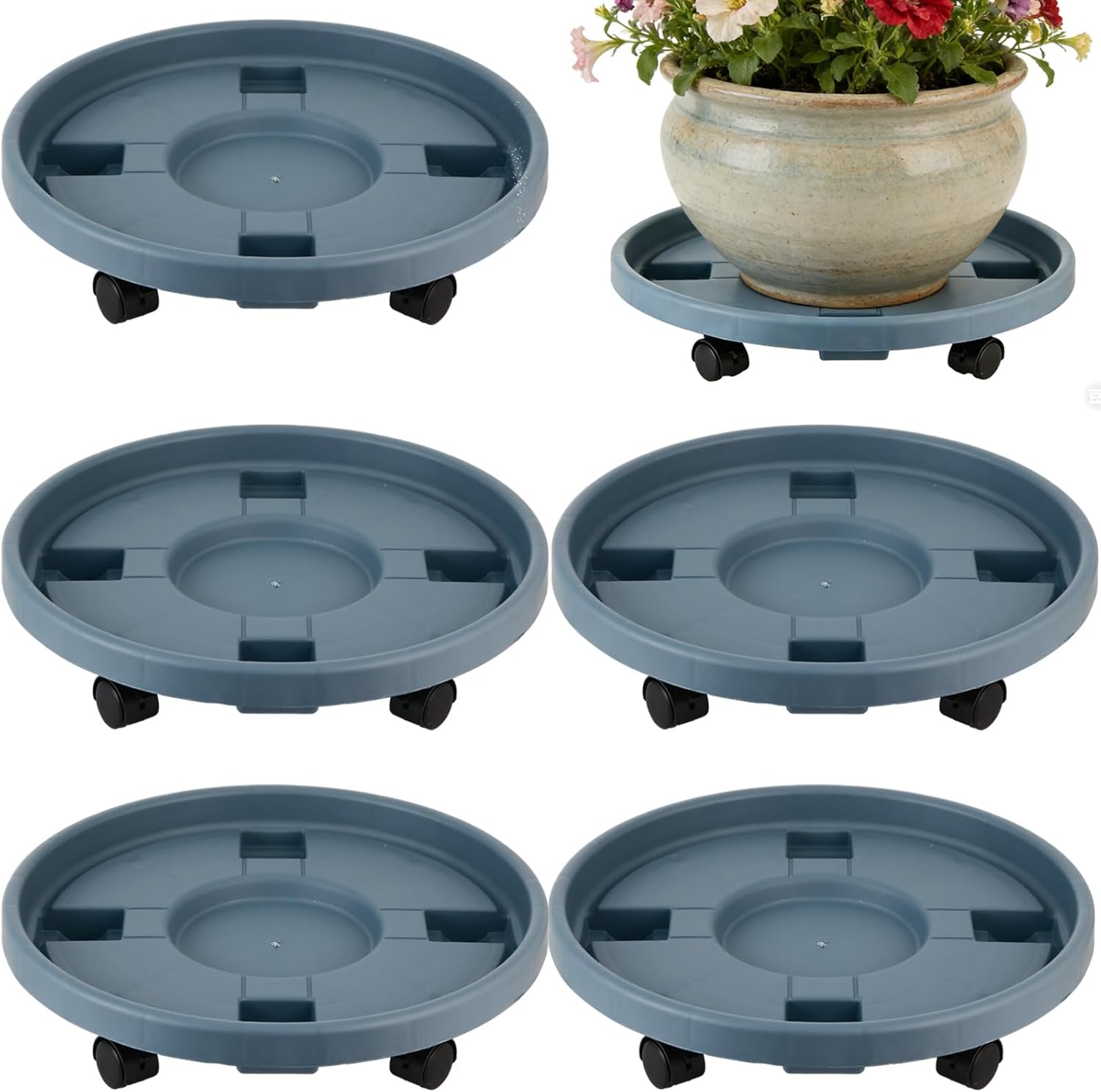Party Zealot 5-Pack 11.8" Large Plant Caddy with Wheels Plastic Plant Dolly with Caster Flower Pot Mover Rollers Wheeled Rolling Plant Stands Round Plant Saucer Indoor Outdoor Base Coasters, Gray