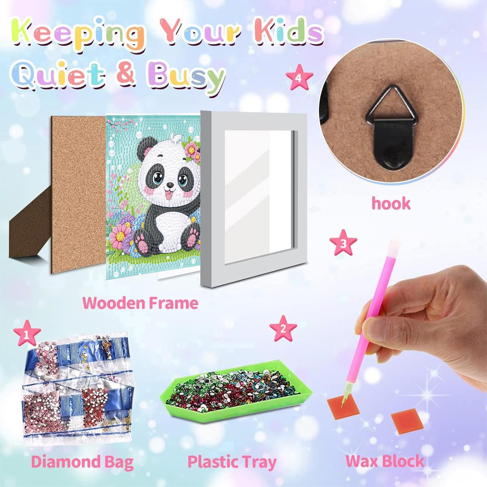 Viart Panda Diamond Art for Kids with Frame-Panda Diamond Painting for Kids Animal Small Diamond Art Kits - Image 3